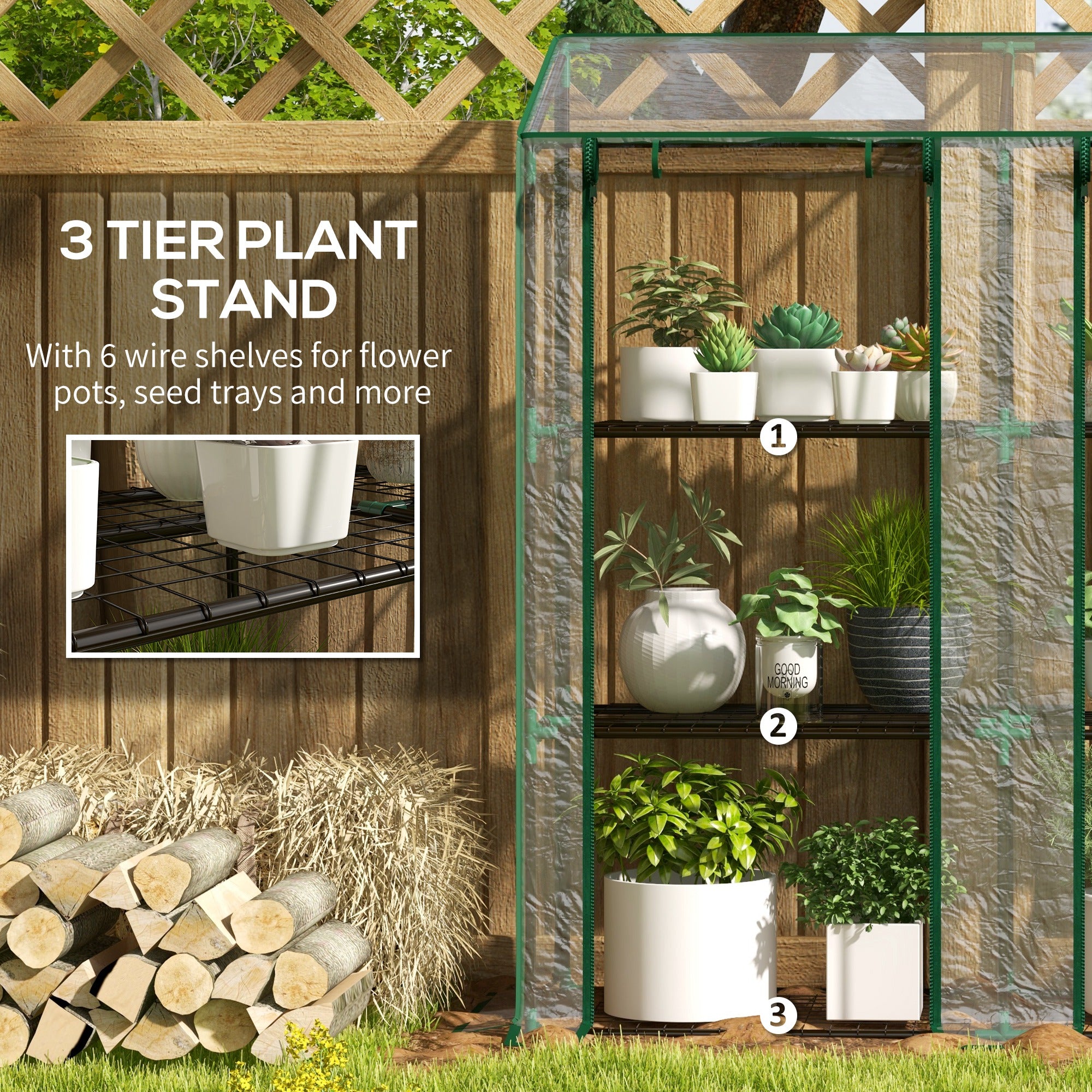 Portable Mini Greenhouse Green House with 3 Tier Shelves, Reinforced Cover, Roll-up Doors, 56.3" x 18.1" x 59.4"