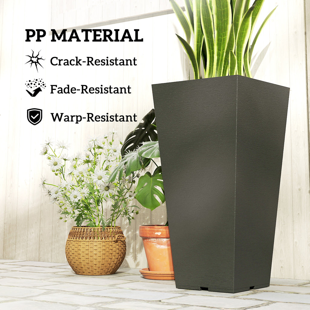 23" Tall Planters Set of 2, Indoor Outdoor Stackable Taper Planters with Marble Finish and Drainage Holes, Black