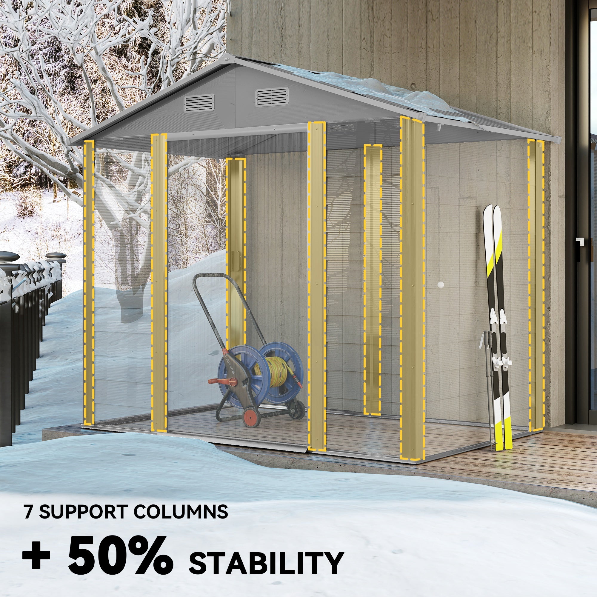 7.7' x 6.5' Outdoor Metal Garden Shed House Hut Gardening Tool Storage with Ventilation, Light Grey