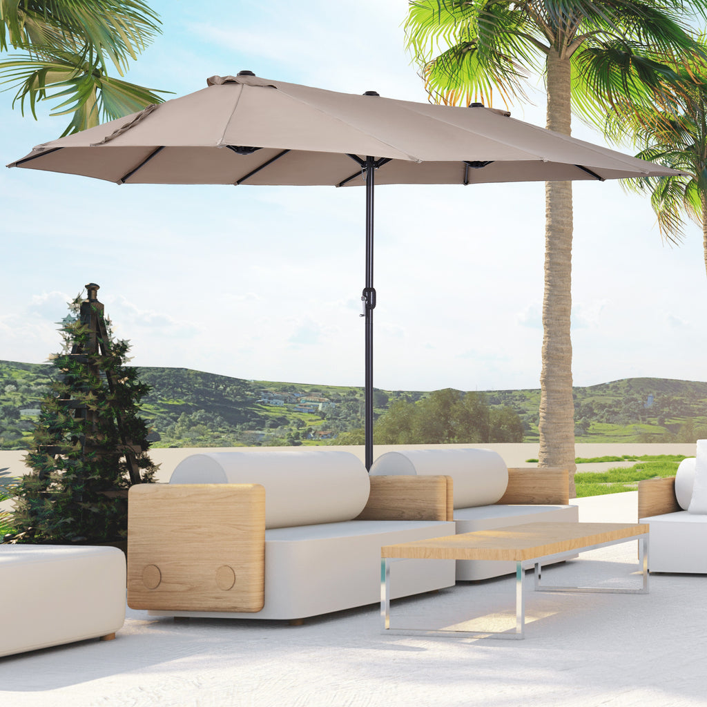 15'x 8.7' Outdoor Patio Umbrella with Twin Canopy Backyard Umbrella with Lift Crank Tan