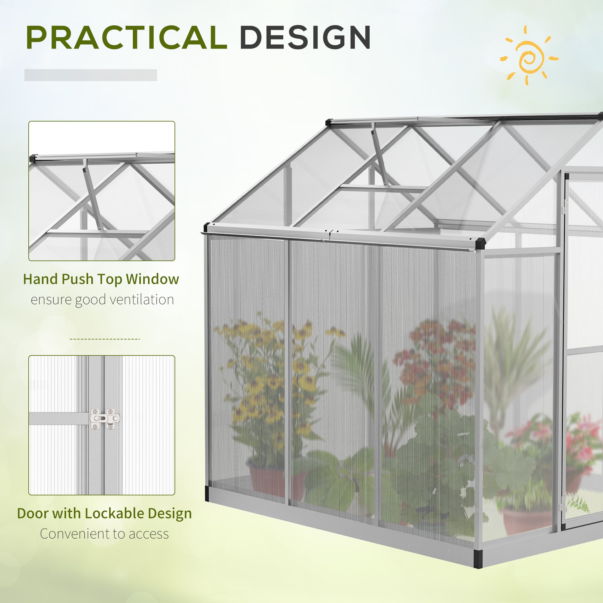 Polycarbonate Greenhouse with Slide Door, Walk-in Outdoor Warm House for Plants Flower Growth, Clear
