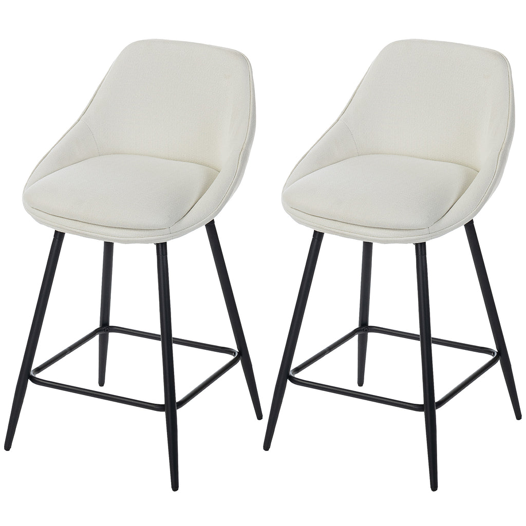 26" Counter Height Barstools Set of 2, Upholstered Swivel Bar Stools with Backrests and Armrests, Cream White