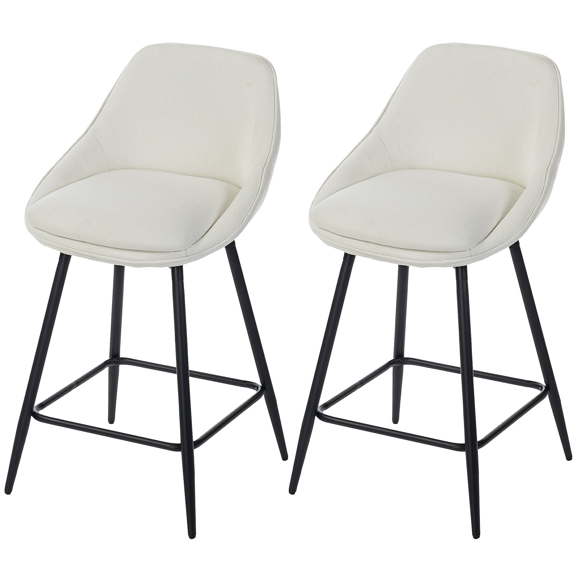 26" Counter Height Barstools Set of 2, Upholstered Swivel Bar Stools with Backrests and Armrests, Cream White