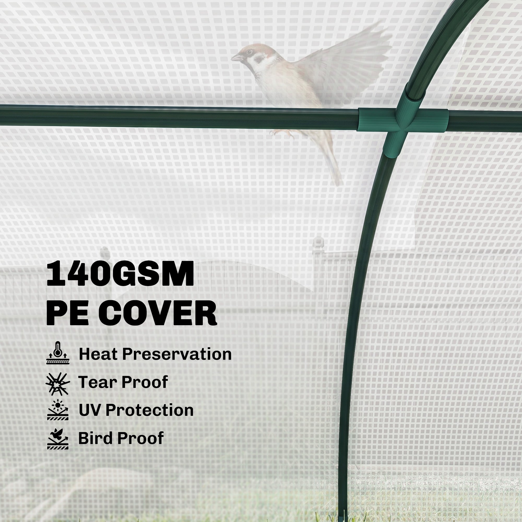Portable Mini Greenhouse, Tunnel Growing Tent with 5 Mesh Windows and Steel Frame,7' x 3' x 2', White