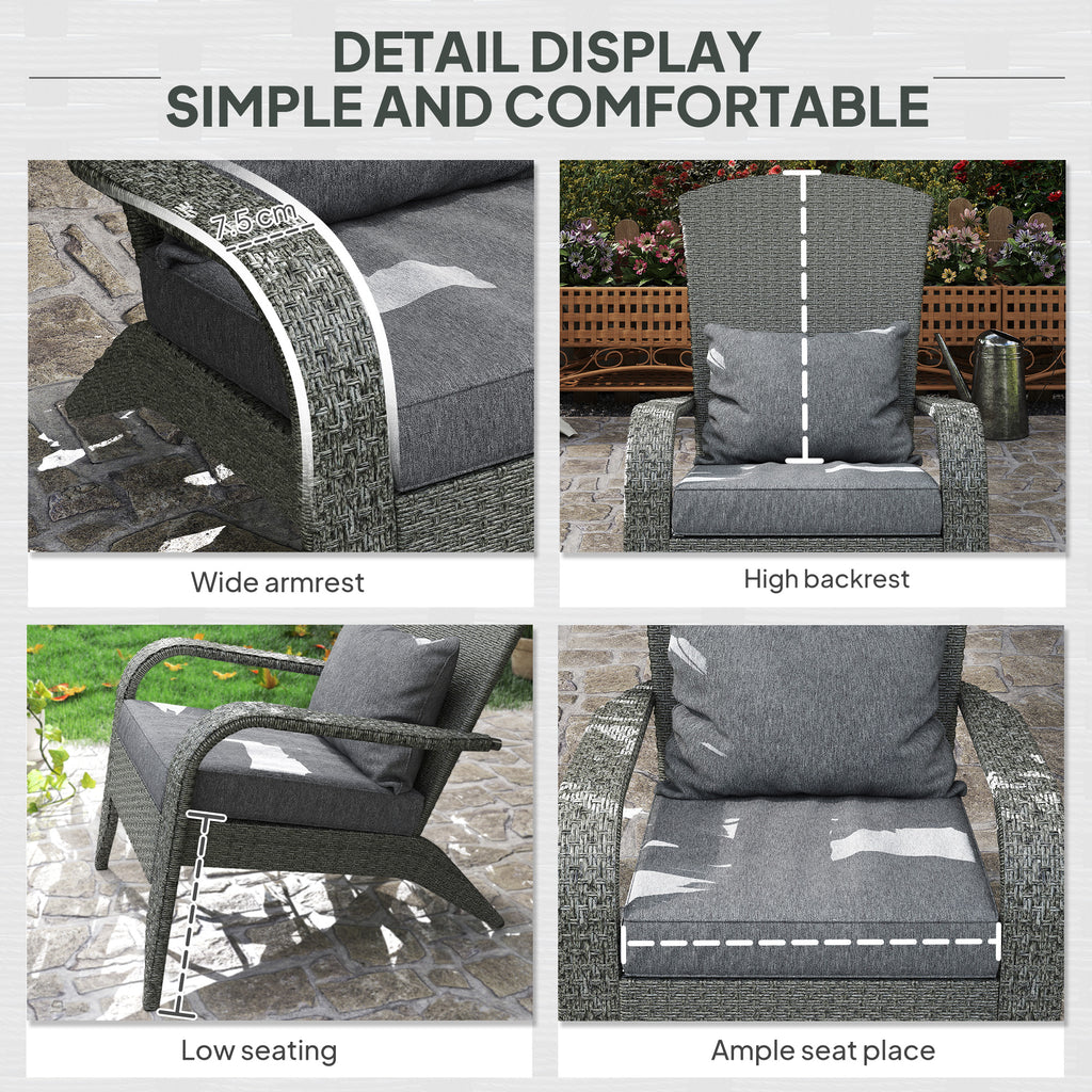 Wicker Adirondack Chair, PE Rattan Outdoor Fire Pit Chair Muskoka Chair with Cushions, Heather Grey