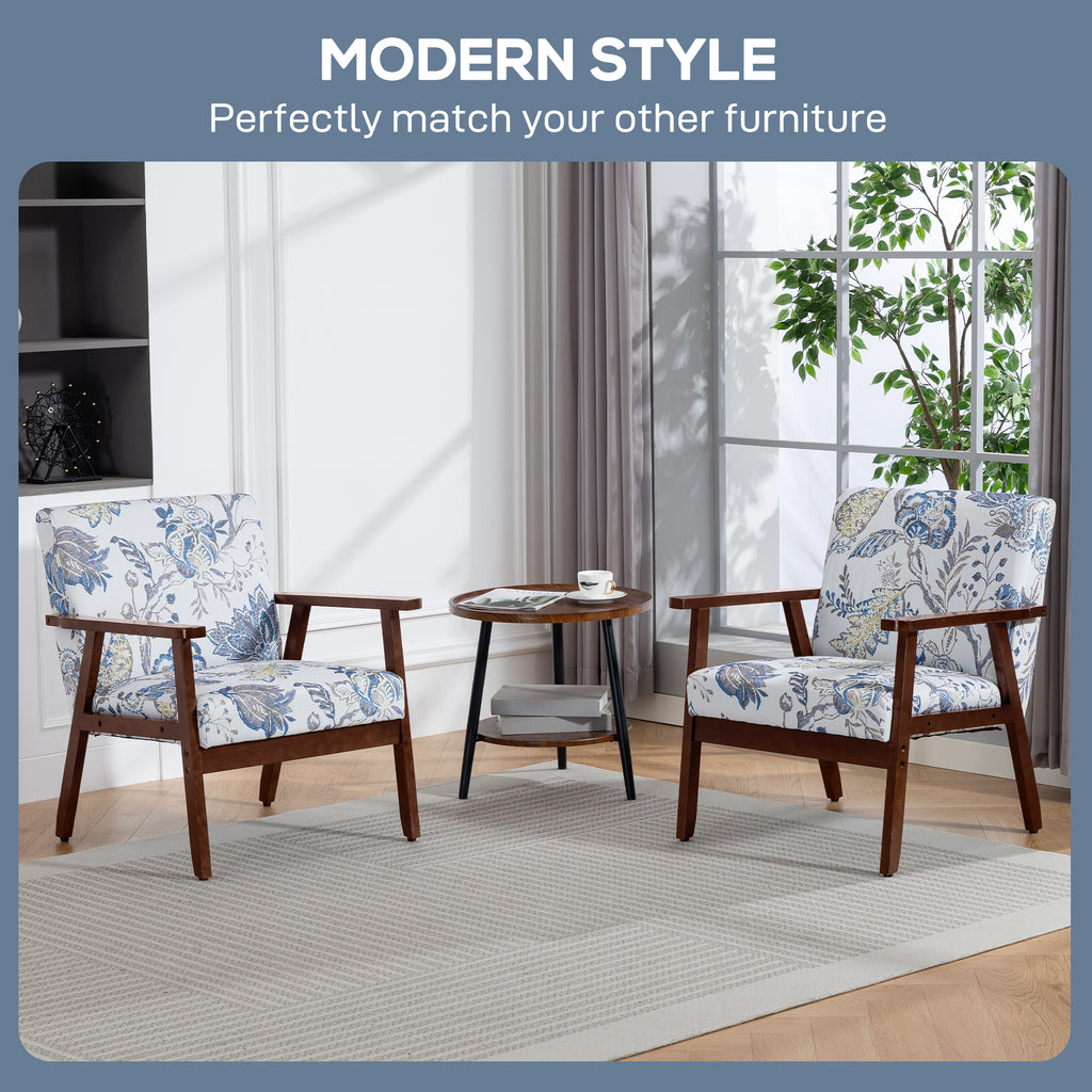 2 PCS Modern Accent Chairs with Cushioned Seat, Upholstered Linen-Feel Armchair for Bedroom, Living Room, Multicolored