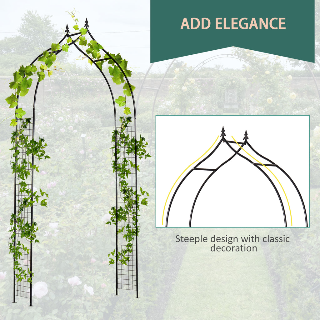 8FT Metal Garden Arch, Decorative Arbor Trellis for Climbing Plants, Wedding, Party, Event, Holiday, Black
