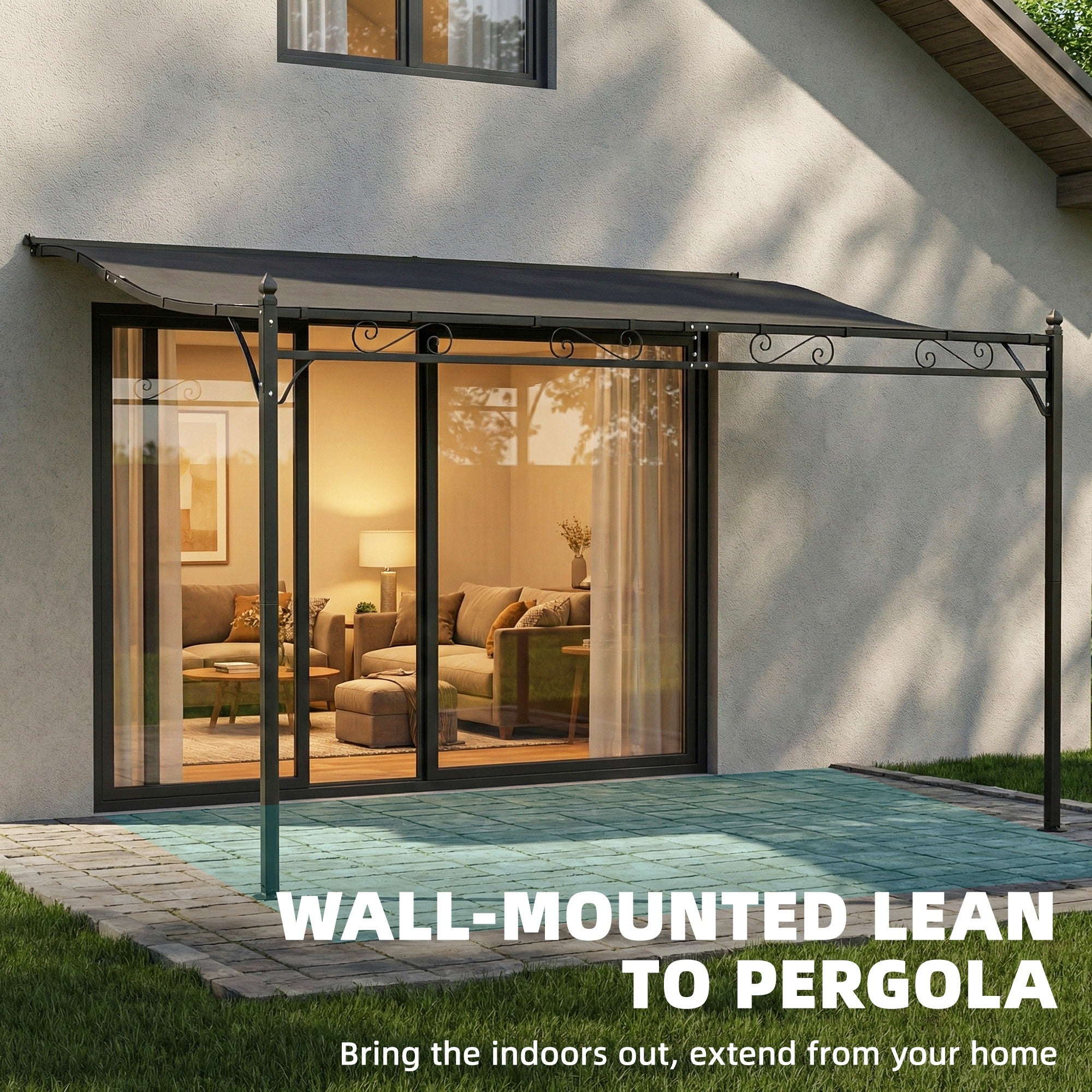 11.5' x 8.2' Outdoor Pergola, Wall Mounted Lean to Pergola with Metal Frame, UPF30+, Garden Gazebo