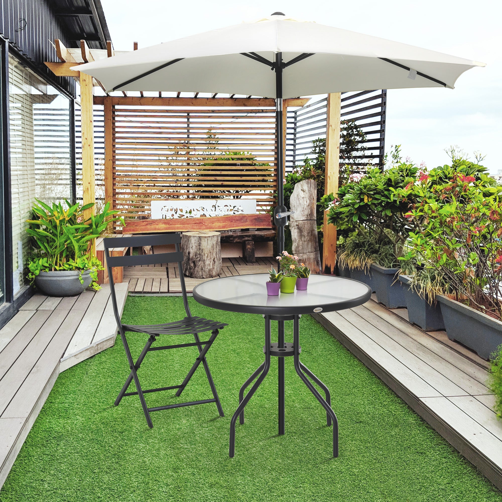 31.5'' Round Bistro Table Outdoor Dining Coffee Table w/ Tempered Glass Top Patio Garden Side Table Weather-resistant