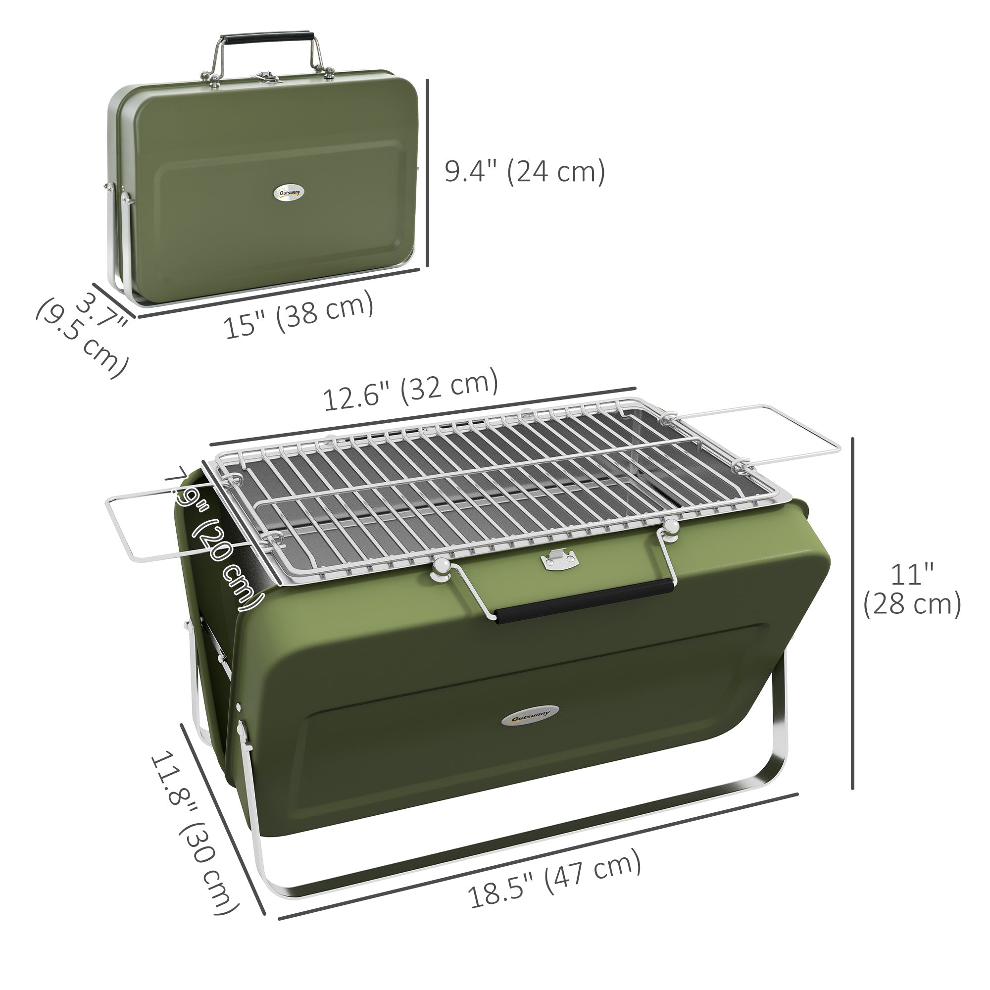 Metal Suitable-Style Portable BBQ Grill - Green