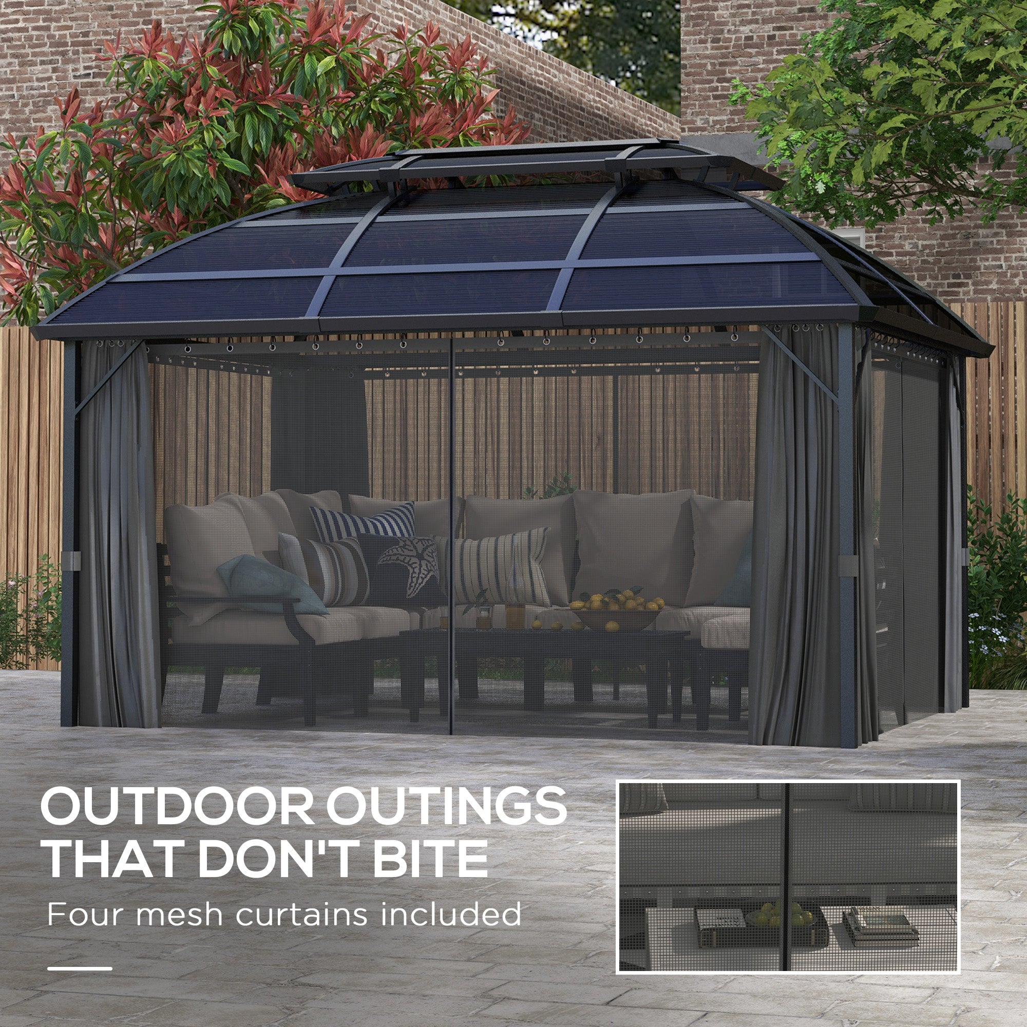 13' x 10' Patio Gazebo, Double Roof Outdoor Gazebo Canopy Shelter with Curtains and Aluminium Frame for Garden, Black