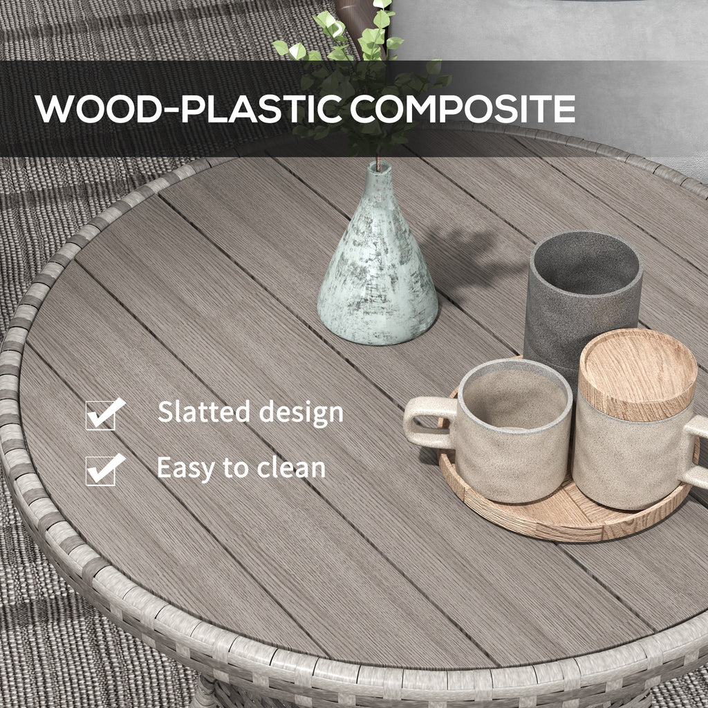 27.5" Outdoor Wicker Dining Table, PE Rattan Patio Furniture with Wood-plastic Composite Top, Grey