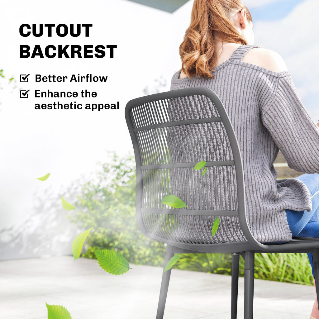 Outdoor Dining Chairs Set of 4, Patio Chairs with Slotted Backrest, Grey
