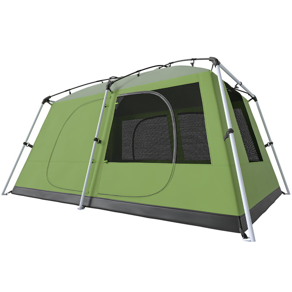 Tunnel Tent Camping Shelter w/ Porch, Two Rooms, Lamp Hook, Portable Carry Bag, Green