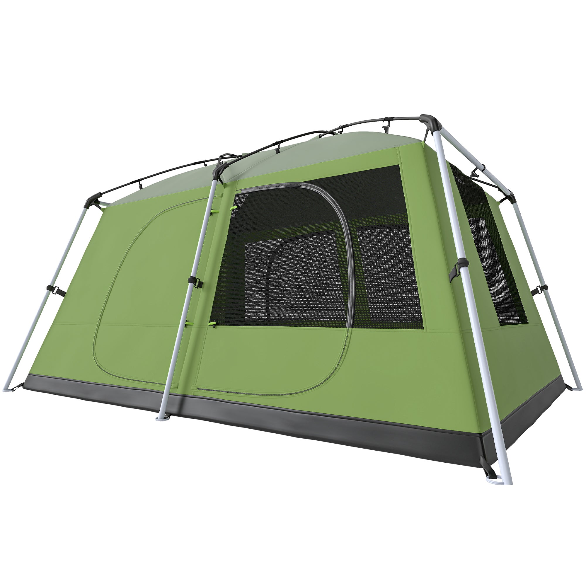Tunnel Tent Camping Shelter w/ Porch, Two Rooms, Lamp Hook, Portable Carry Bag, Green
