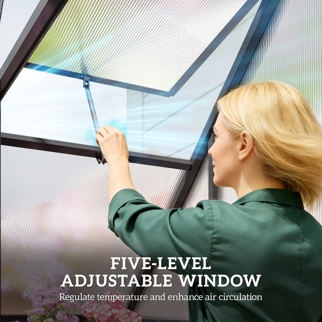 Polycarbonate Greenhouse Walk-in Greenhouse with Swing Door and Adjustable Window, 5.5 x 2ft, Black