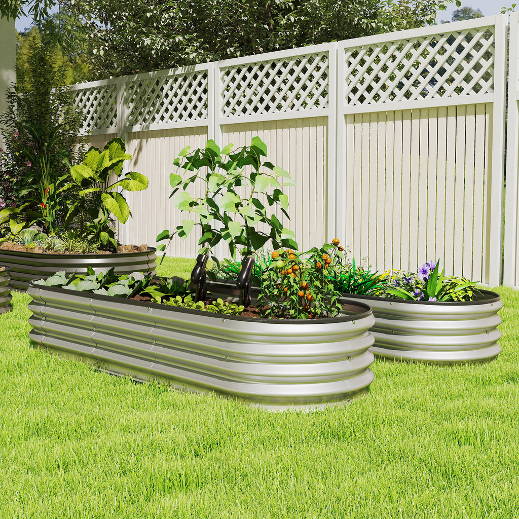 2Pcs Galvanized Raised Garden Bed, 6 x 2 x 1 ft Modular Metal Garden Beds with Rubber Strip Edging, Silver