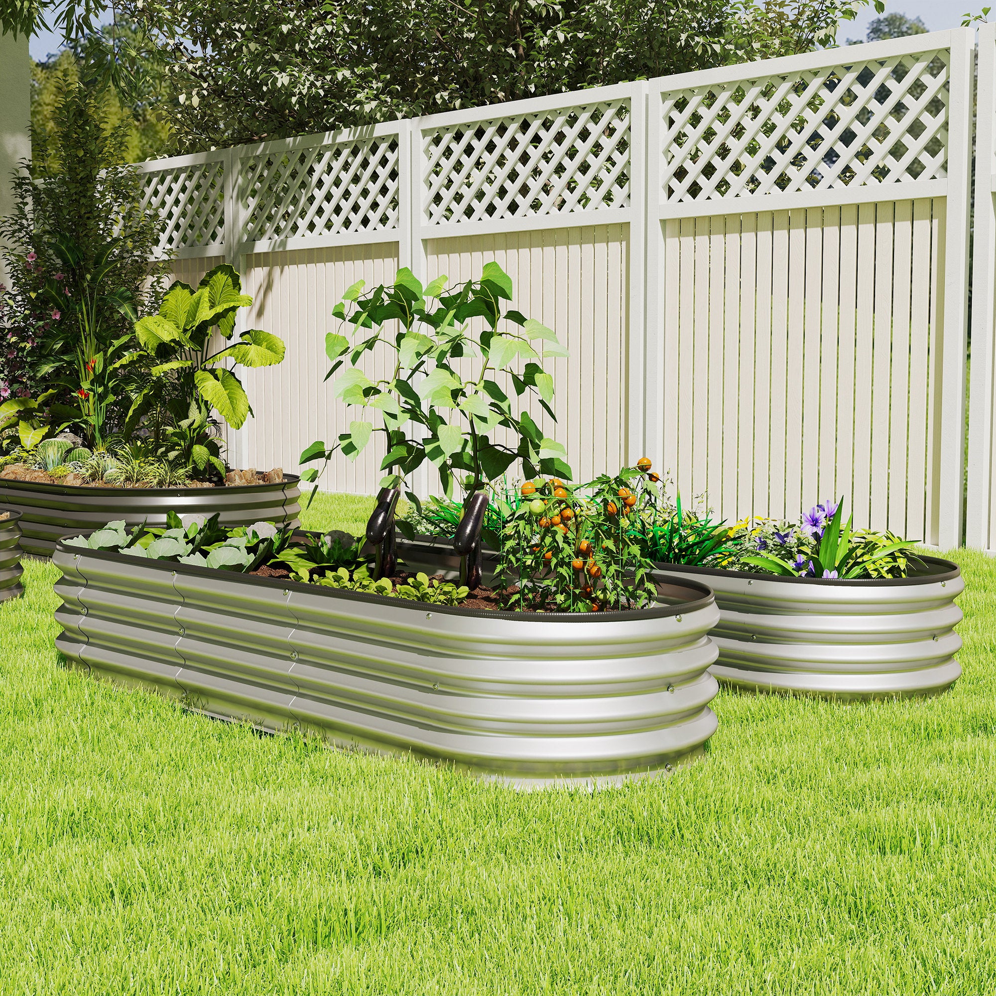 2Pcs Galvanized Raised Garden Bed, 6 x 2 x 1 ft Modular Metal Garden Beds with Rubber Strip Edging, Silver