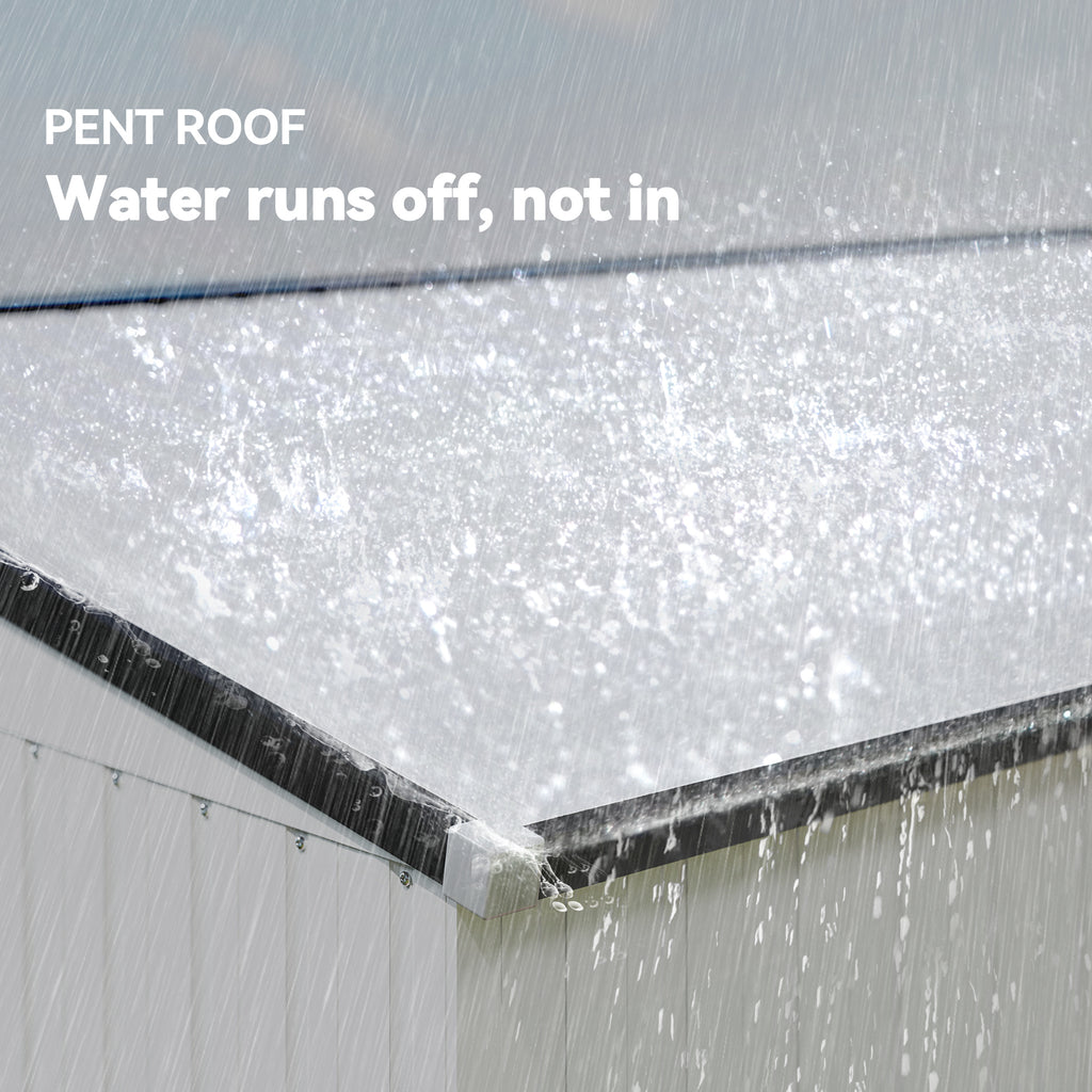 4' x 8' Outdoor Storage Shed Lean to Shed Outdoor Metal Tool Shed with Lockable Door and Air Vents, White