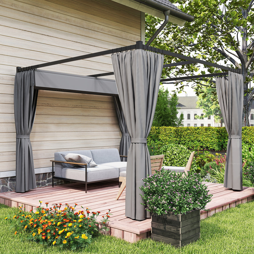 10' x 10' Retractable Pergola Canopy with Sidewalls, Metal Outdoor Gazebo Sun Shade Shelter, Light Grey