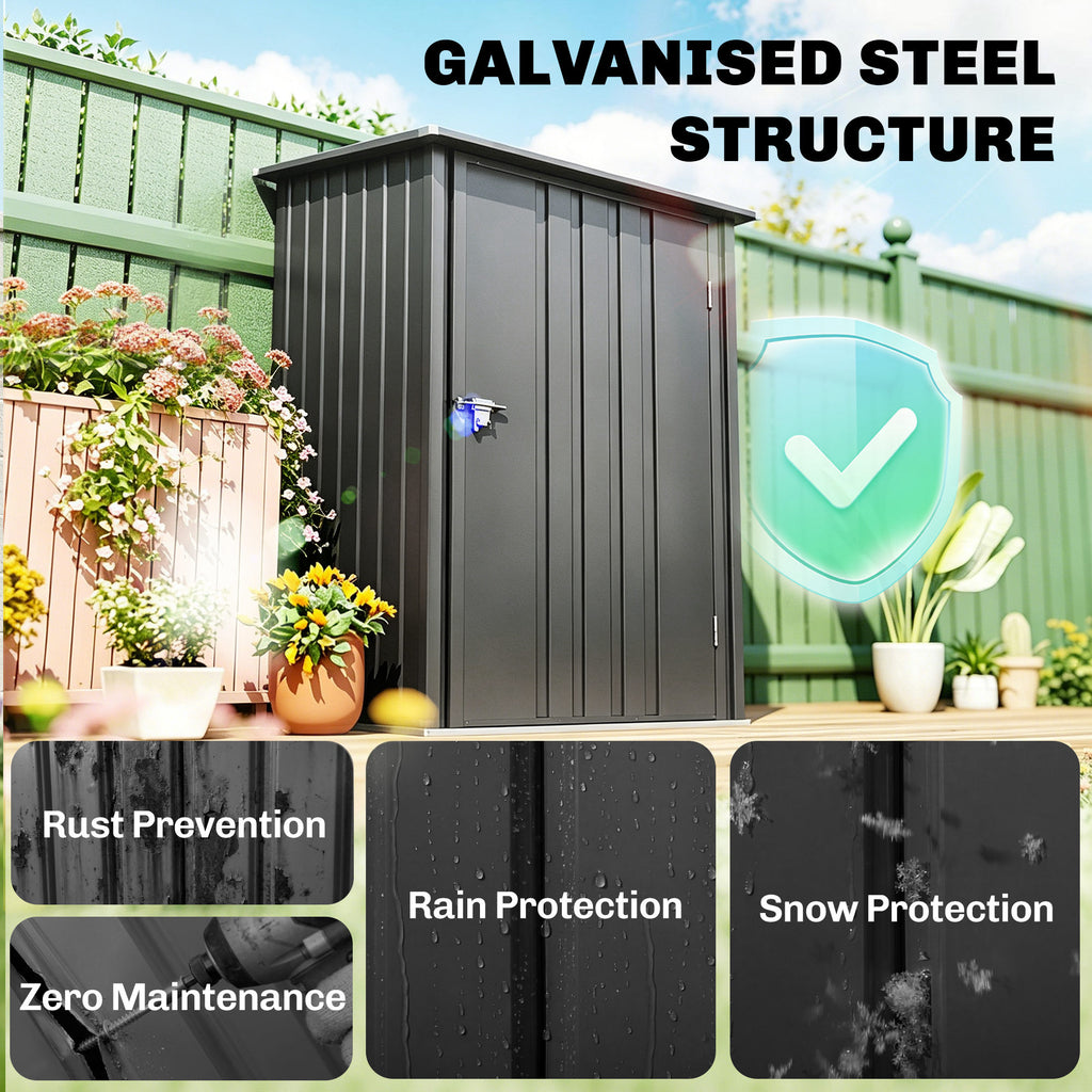Garden Tool Storage Shed, Small Steel Shed with Lockable Door for Garden & Patio, Galvanized Steel Construction, Dark Gray