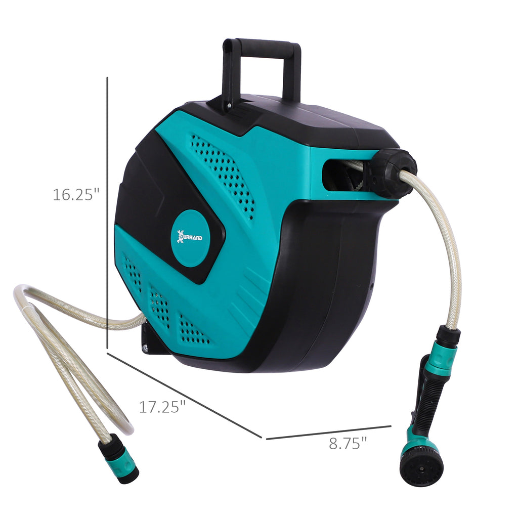 Retractable Garden Hose Reel 1/2" x 49 ft Wall Mounted with Automatic Rewind, 180Â° Swivel Bracket, Any Length Lock, 7 Pattern Hose Nozzle