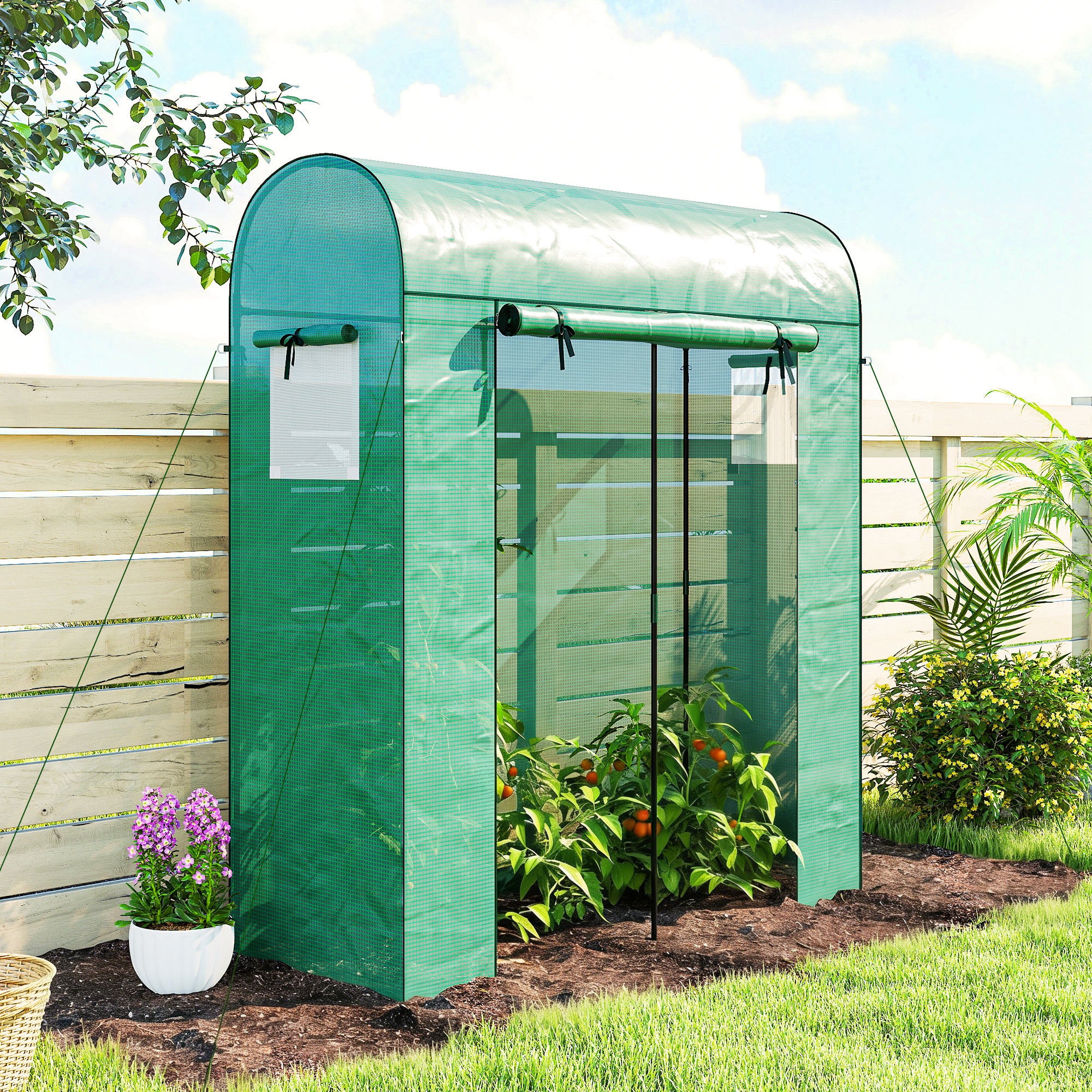 Mini Greenhouse, Portable Garden Green House with Roll-up Door and Mesh Windows, 6' x 2' x 6.6', Green