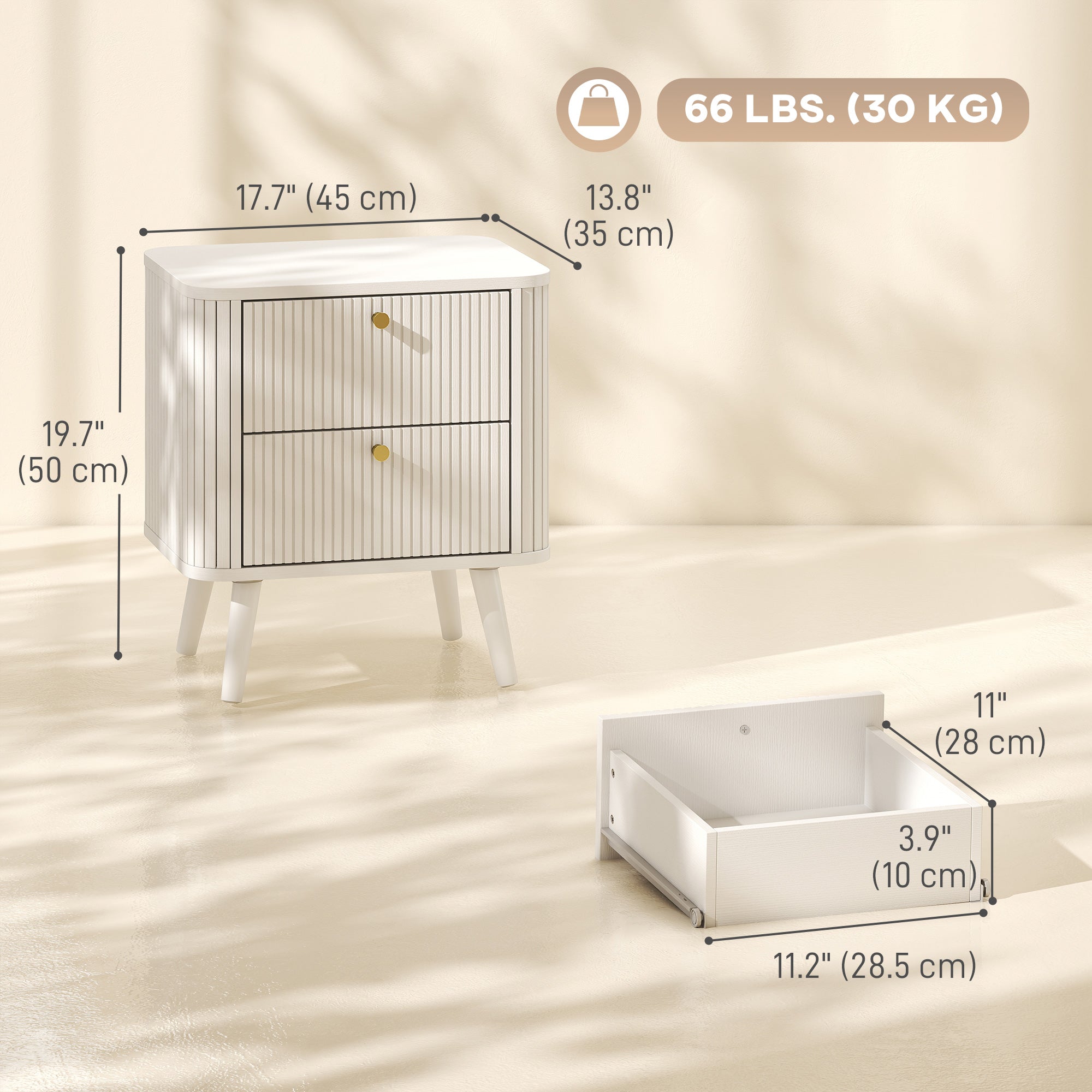 Modern Nightstand Set of 2, Bedside Table with 2 Drawers, Side End Table for Bedroom, Living Room, White Wood Grain