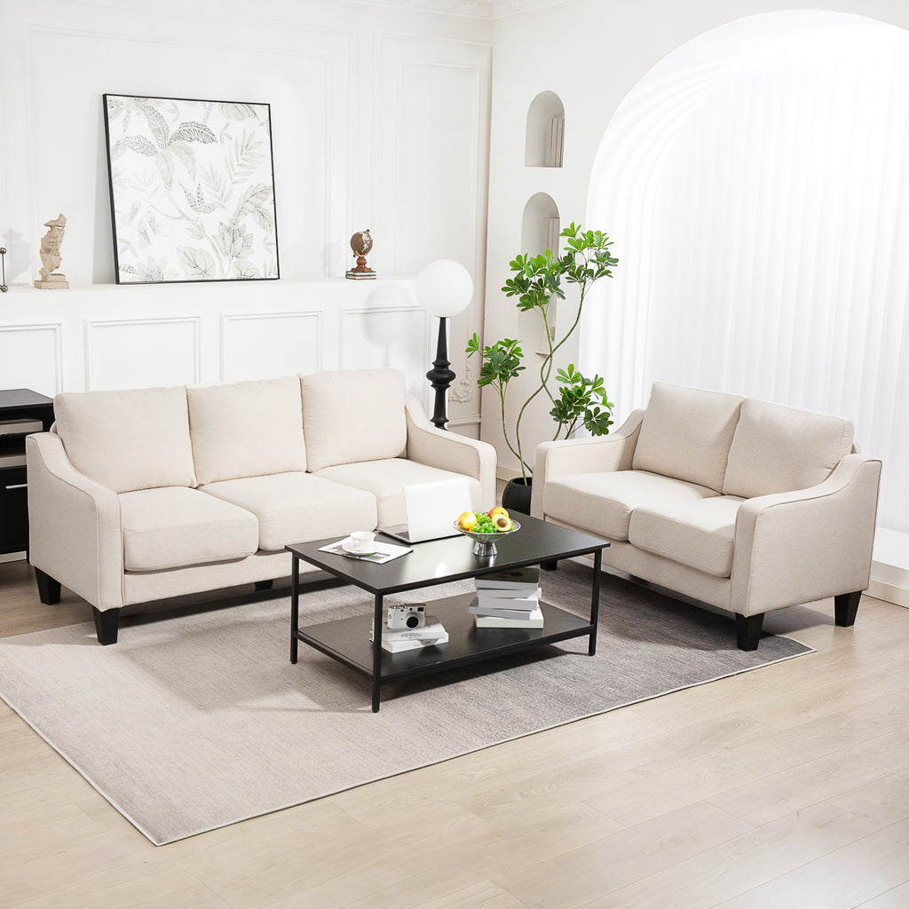3 Seater Sofa, Modern Couch with Pocket Spring, Linen Upholstered, Thick Padded, Beige