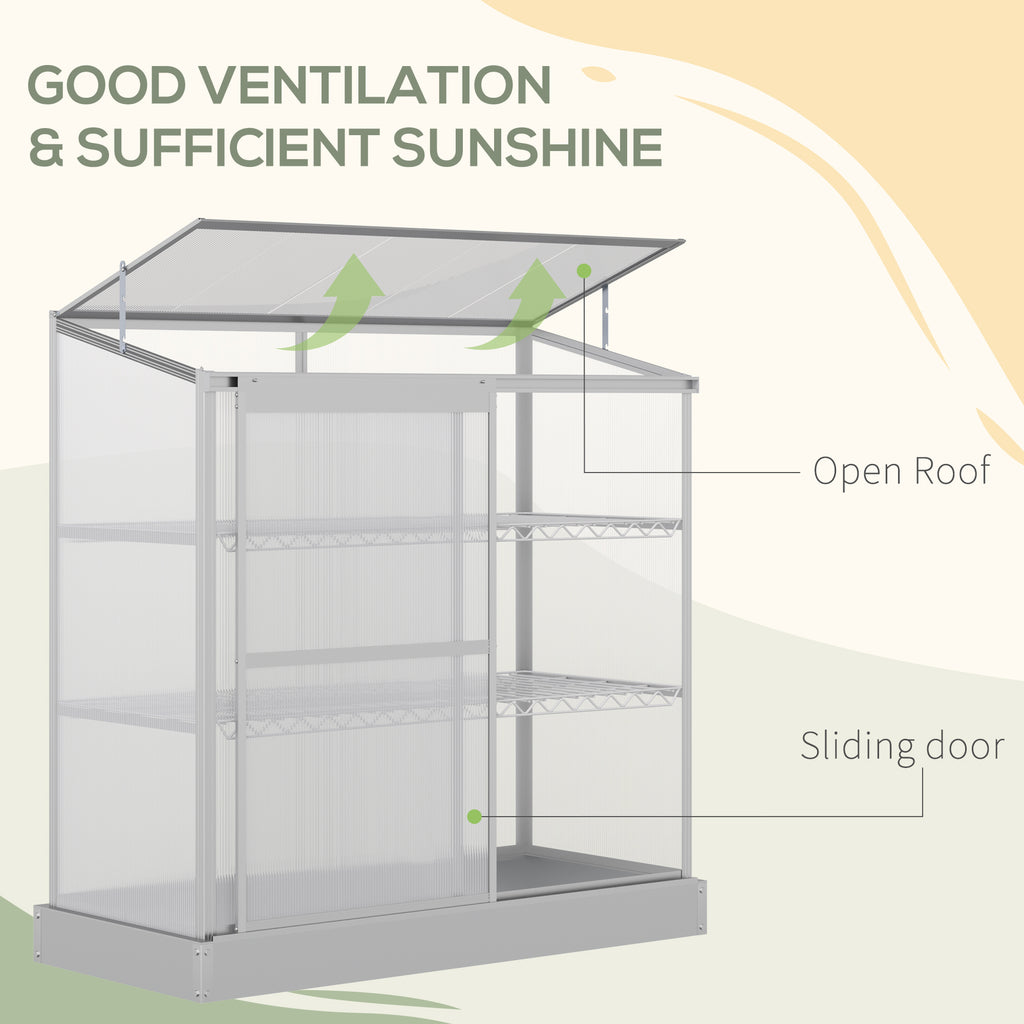 Aluminum Cold Frame Greenhouse, Raised Planter Bed Protection with Openable Top and 2 Shelves for Outdoor Indoor
