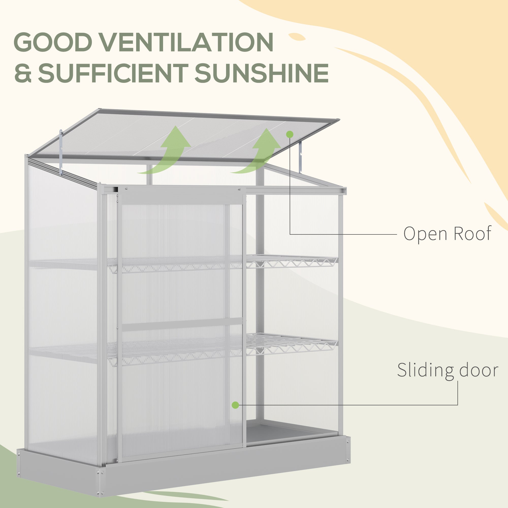 Aluminum Cold Frame Greenhouse, Raised Planter Bed Protection with Openable Top and 2 Shelves for Outdoor Indoor