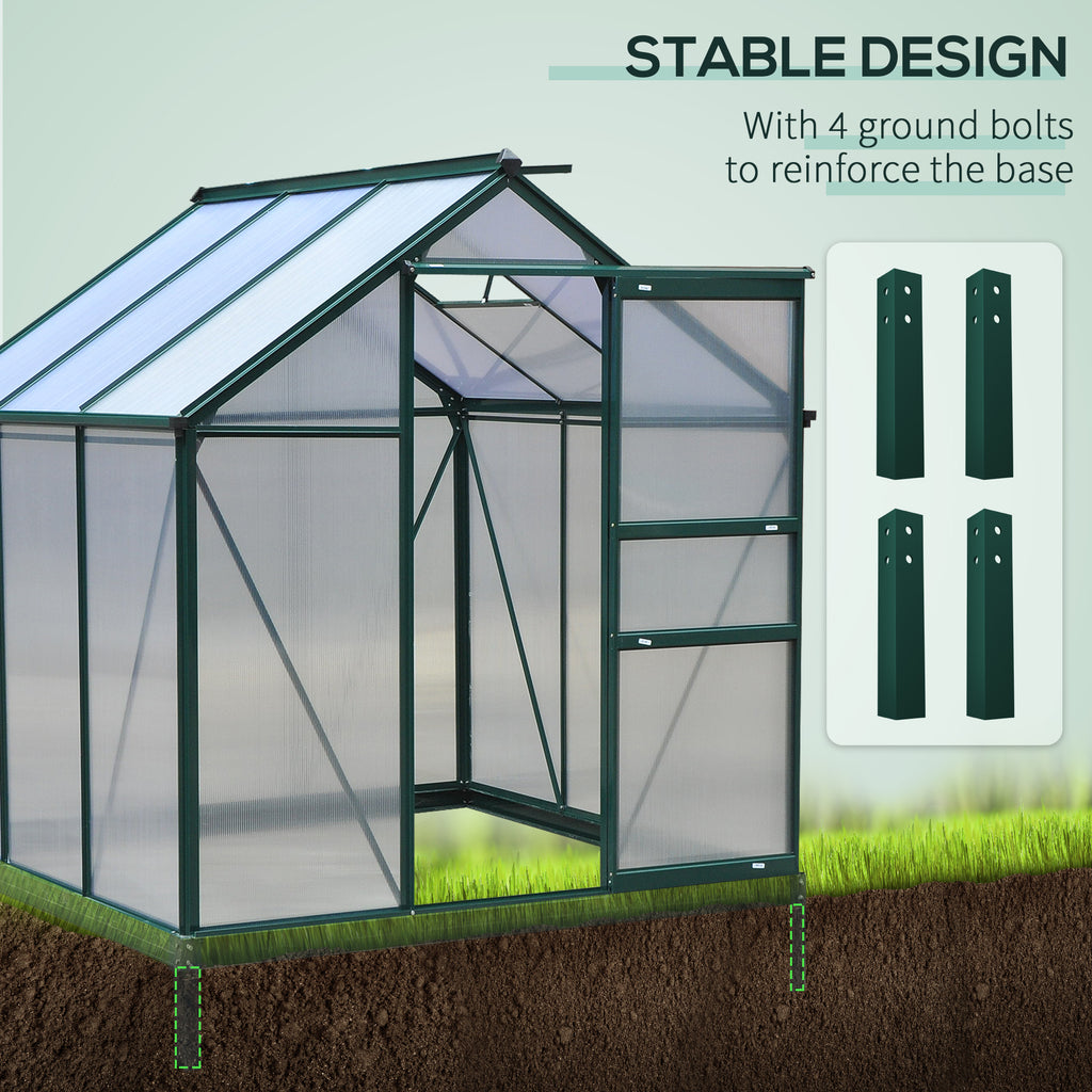 6.2' x 6.3' x 6.6' Clear Polycarbonate Greenhouse, Large Walk-In Green House Garden, Plants Grow, Galvanized Sheet  Frame w/ Slide Door