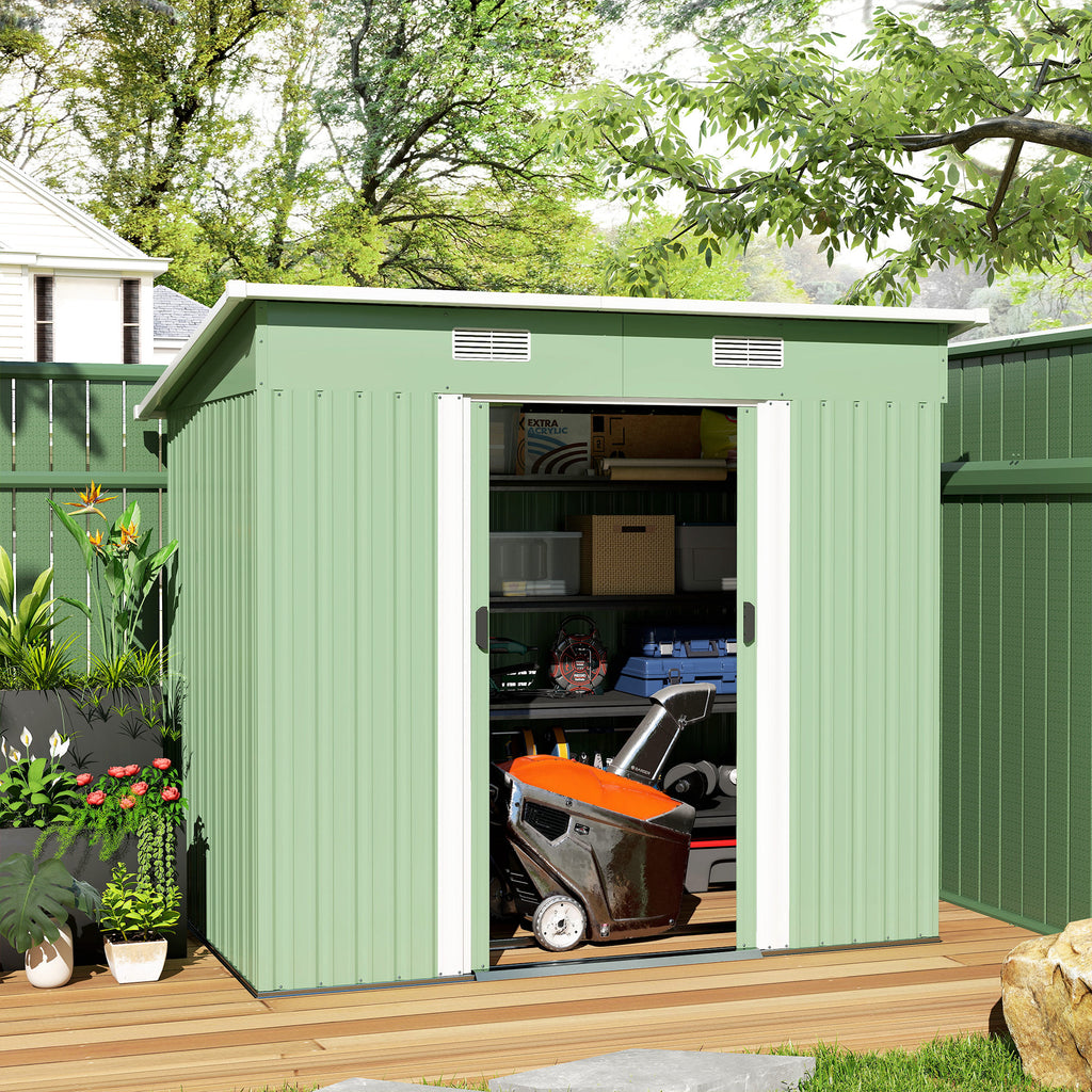 7'x 4' Metal Patio Storage Shed Garden Lockable Shed Tool Utility Storage Unit, Light Green