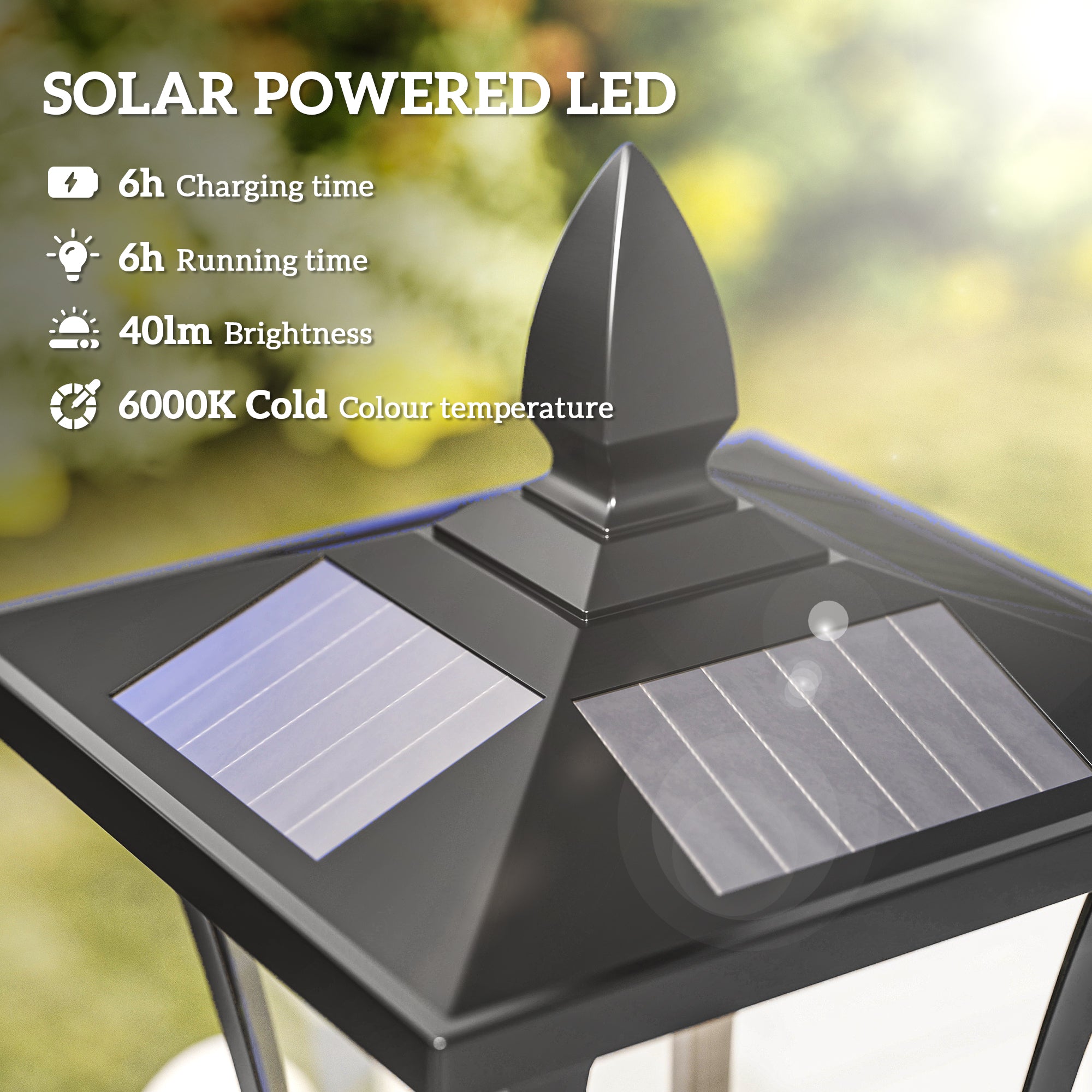 63" Single Solar Lamp Post, 40 Lumens Garden Solar-Powered LED Streetlight Style Outdoor Light Waterproof 5-6 Hours with Base for Lawn Pathway Walkway, Black