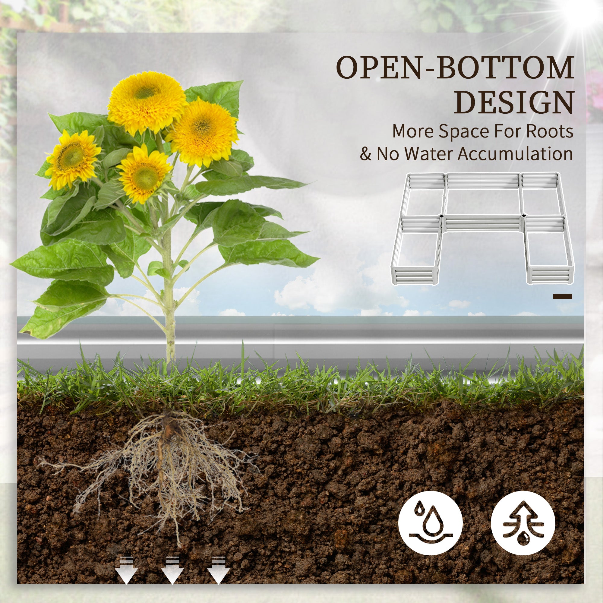 Steel Raised Garden Bed, Set of 5 Large Box Planters for Outdoor Plants Vegetables Flowers Herbs, 8x8x1ft, Silver