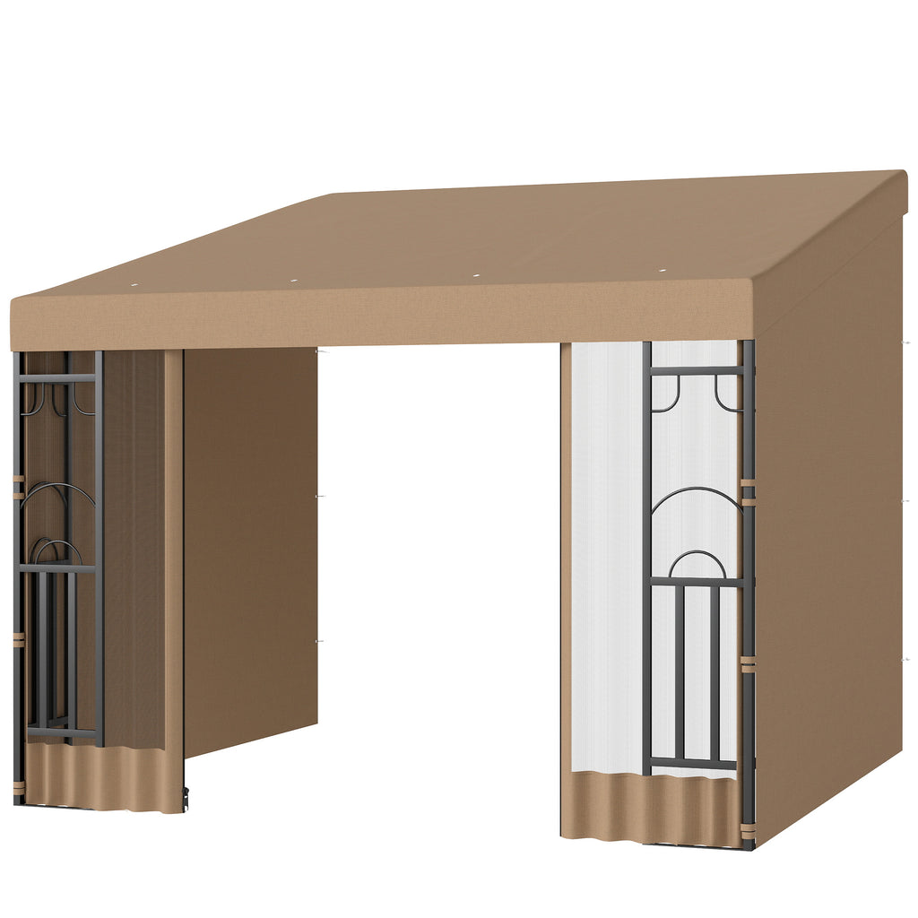 10' x 10' Wall Pergola with 2 Curtains and 2 Nettings UV Resistant Gazebo for Patio, Deck, Khaki