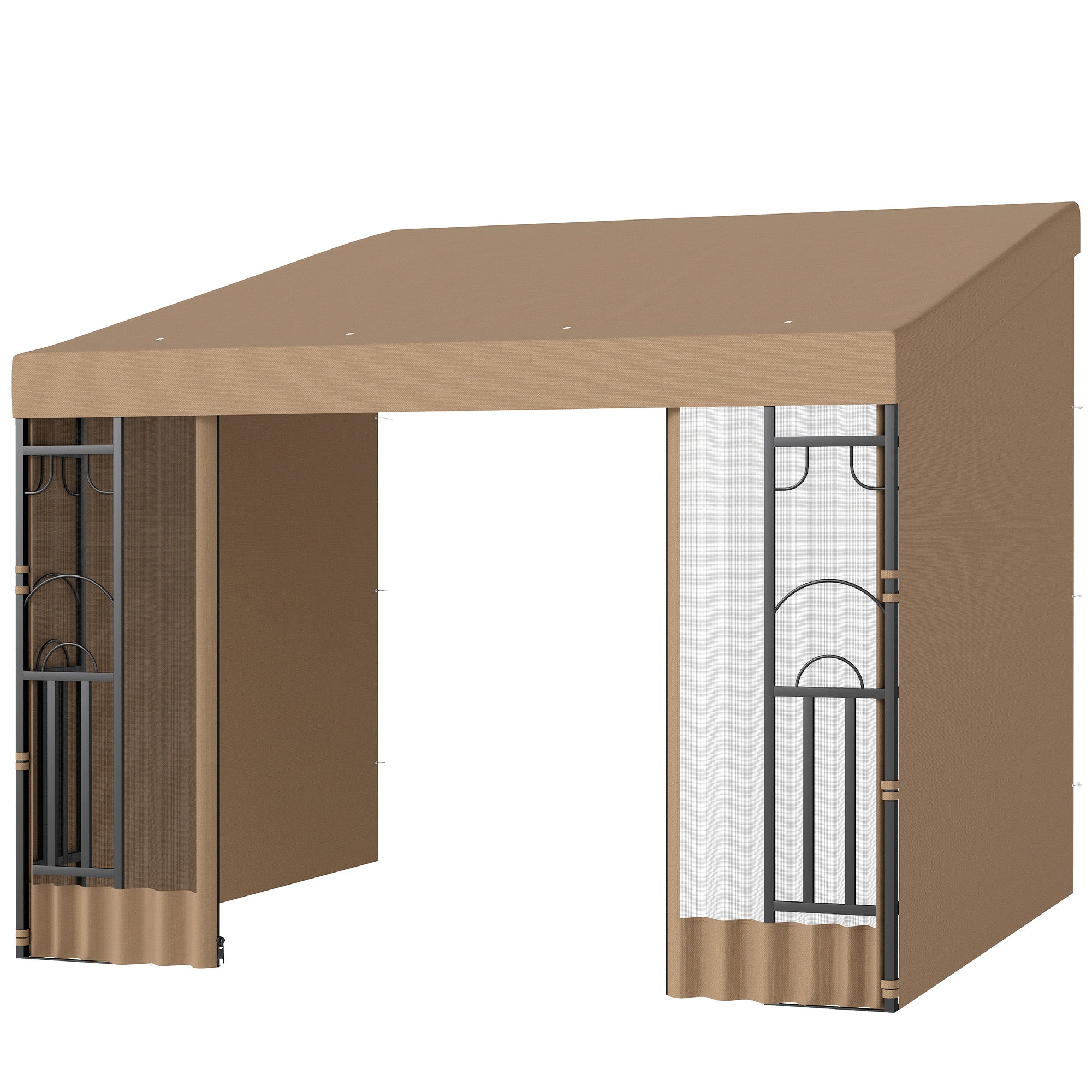 10' x 10' Wall Pergola with 2 Curtains and 2 Nettings UV Resistant Gazebo for Patio, Deck, Khaki