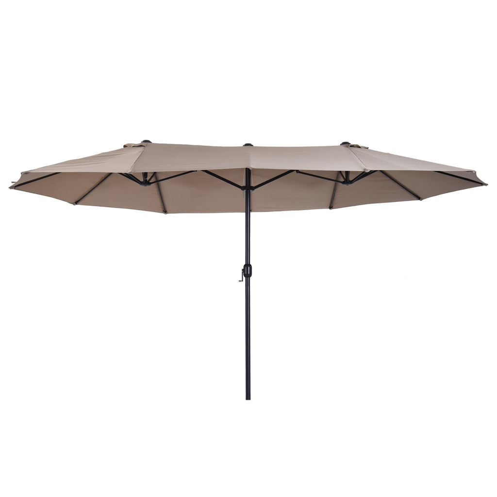 15'x 8.7' Outdoor Patio Umbrella with Twin Canopy Backyard Umbrella with Lift Crank Tan