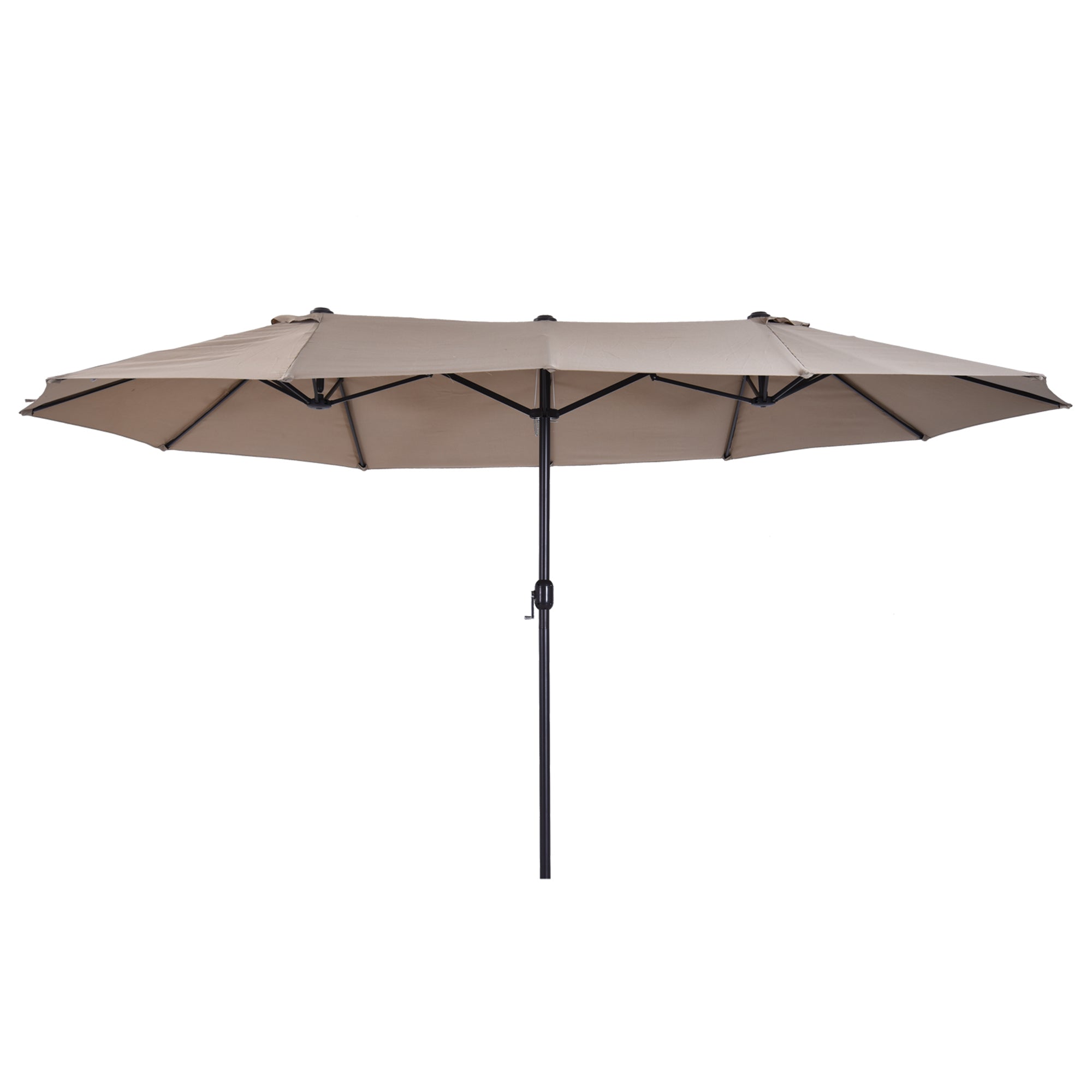 15'x 8.7' Outdoor Patio Umbrella with Twin Canopy Backyard Umbrella with Lift Crank Tan