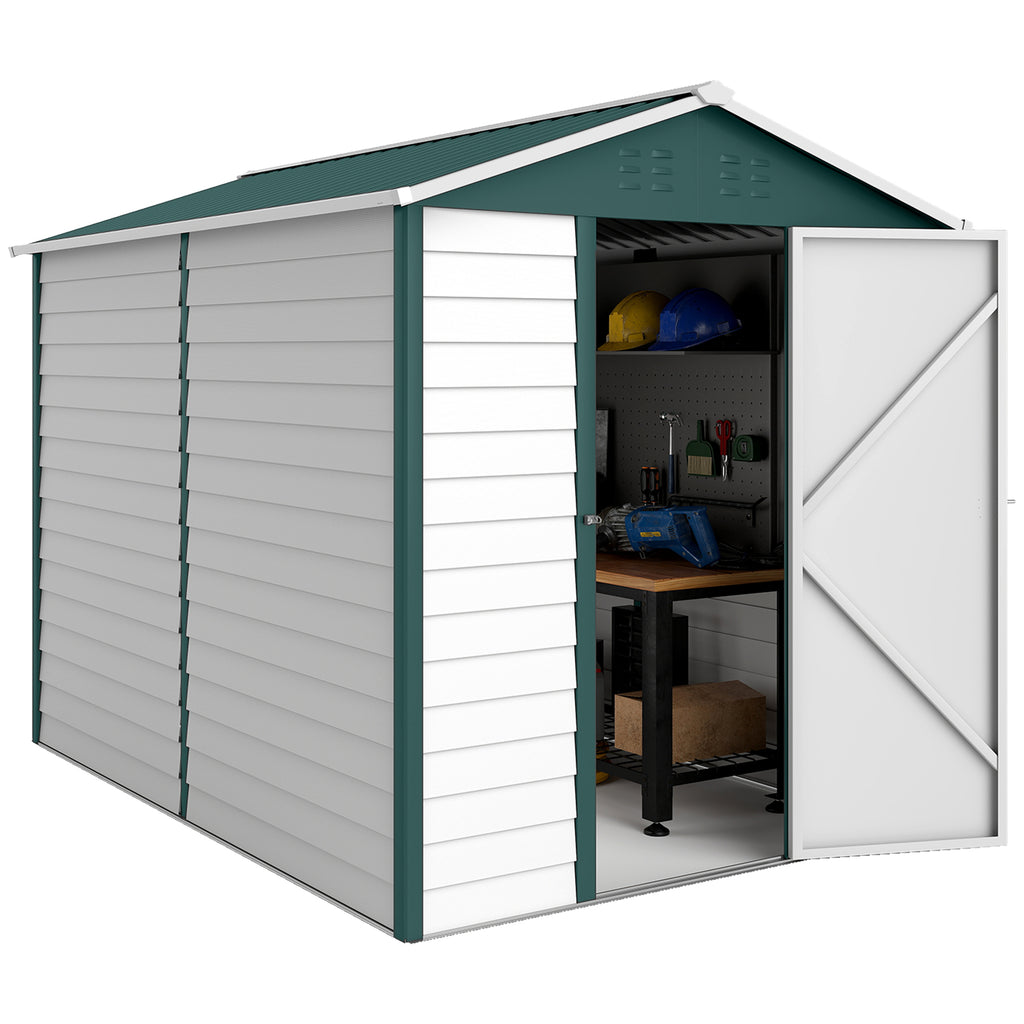 9' x 6' Garden Shed, Outdoor Storage Patio Shed w/ Sloped Roof, Lockable Door for Patio Lawn, Green