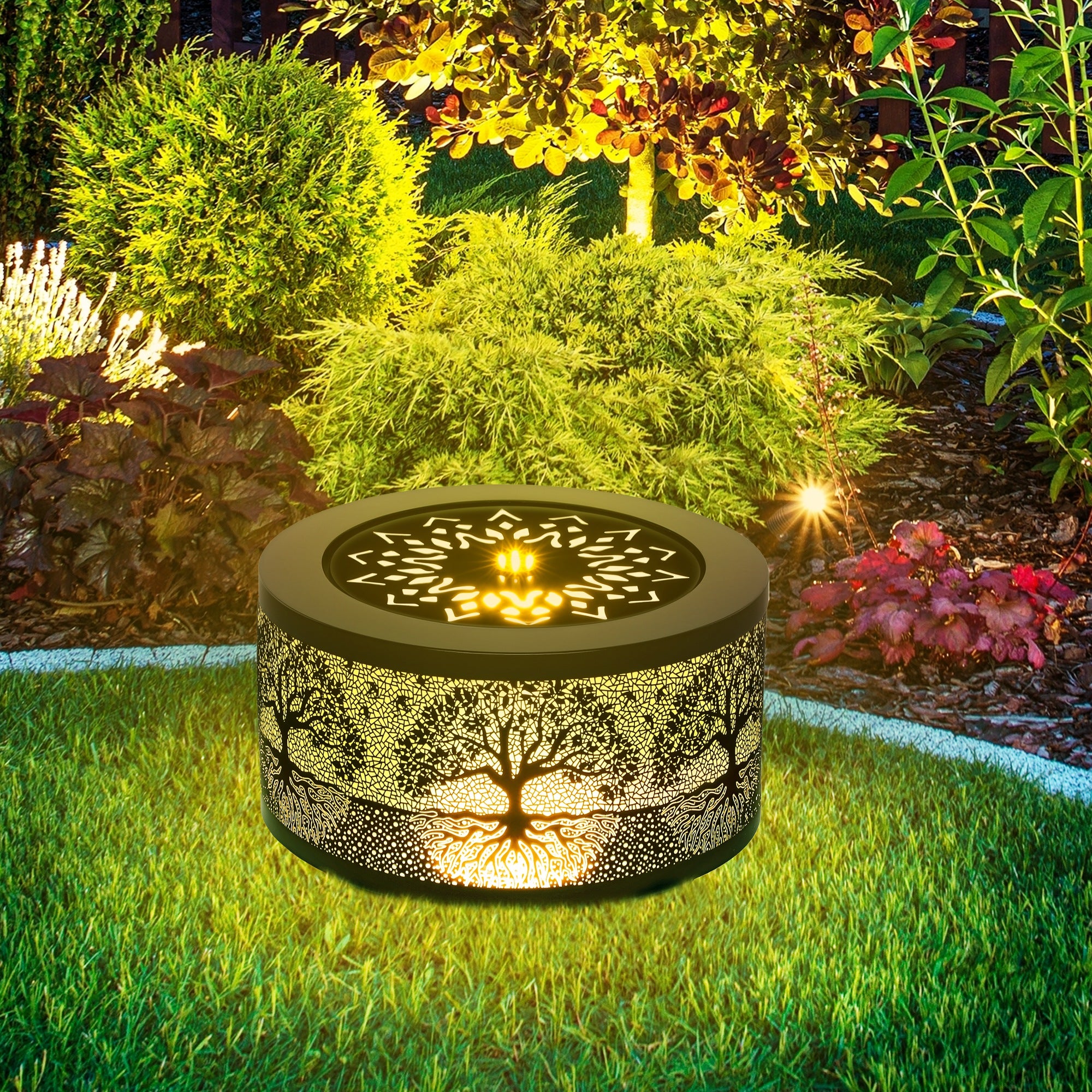 Outdoor Water Fountain with LED Lights, 10" Tall Garden Waterfall Fountain Feature with Adjustable Flow, Black