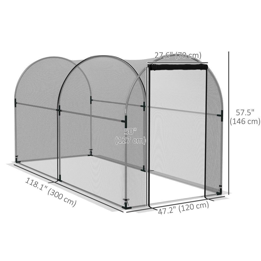 9.8' x 3.9' Crop Cage with Zipper Roll-Up Door, Mesh Plant Protection Tent from Animals with Galvanised Steel Frame