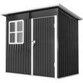 7' x 4' Galvanised Steel Outdoor Storage Shed, Garden Shed with Window, Lockable Wide Door and Air Vents, Dark Grey