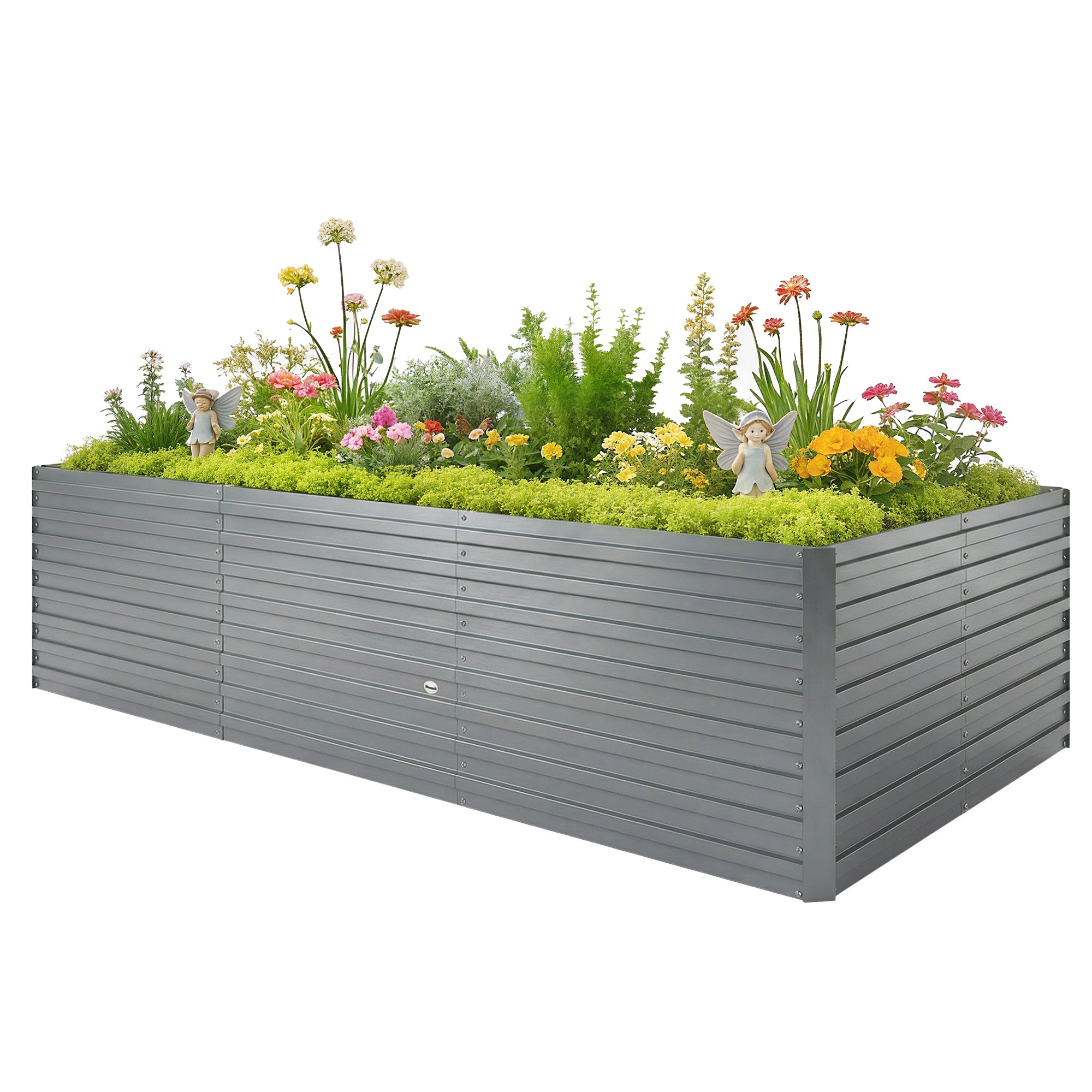 8' x 4' x 2' Raised Garden Bed, Galvanized Planter Box for Growing Flowers, Herbs and Vegetables, Light Grey