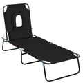Adjustable Outdoor Lounge Chair, Garden Folding Chaise Lounge with Face Hole Reclining Tanning Chair Seat, Folding Camping Beach Lounging Bed w/ Support Pillow, Black