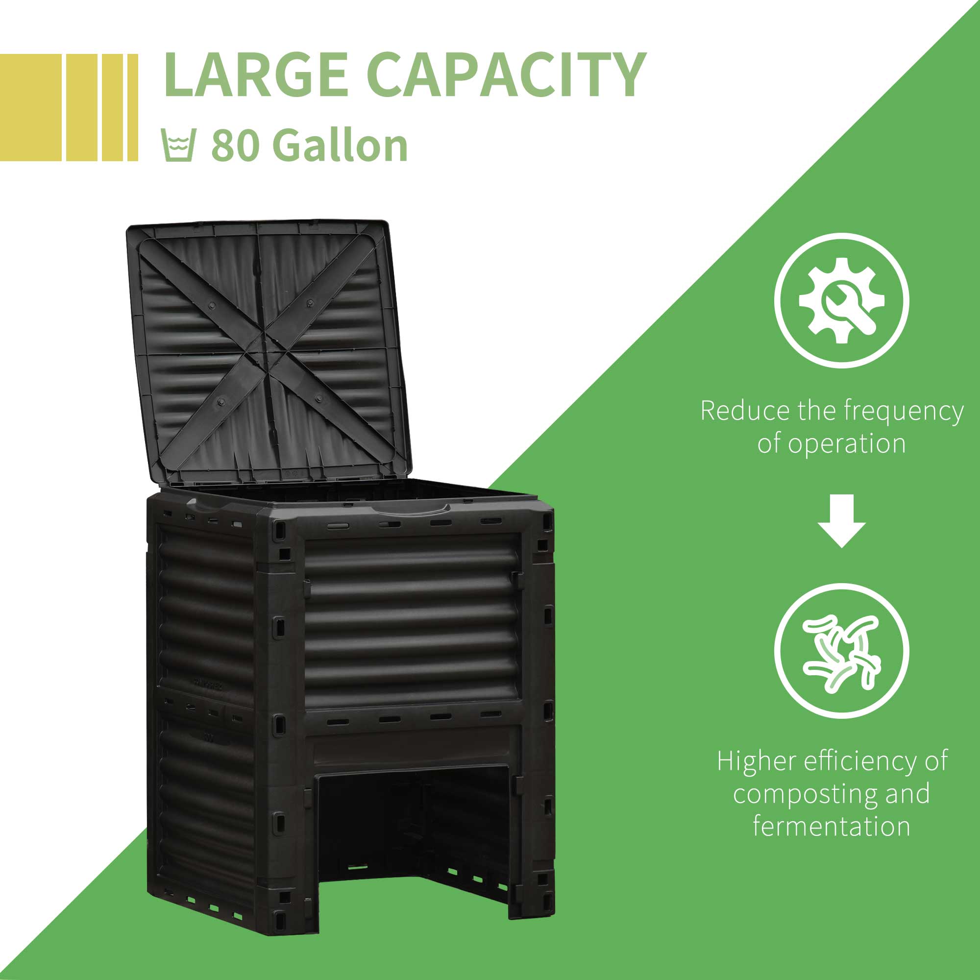 Garden Compost Bin Large Outdoor Compost Container 80 Gallon Fast Creation of Fertile Soil Aerating Compost Box, Easy Assembly, Black