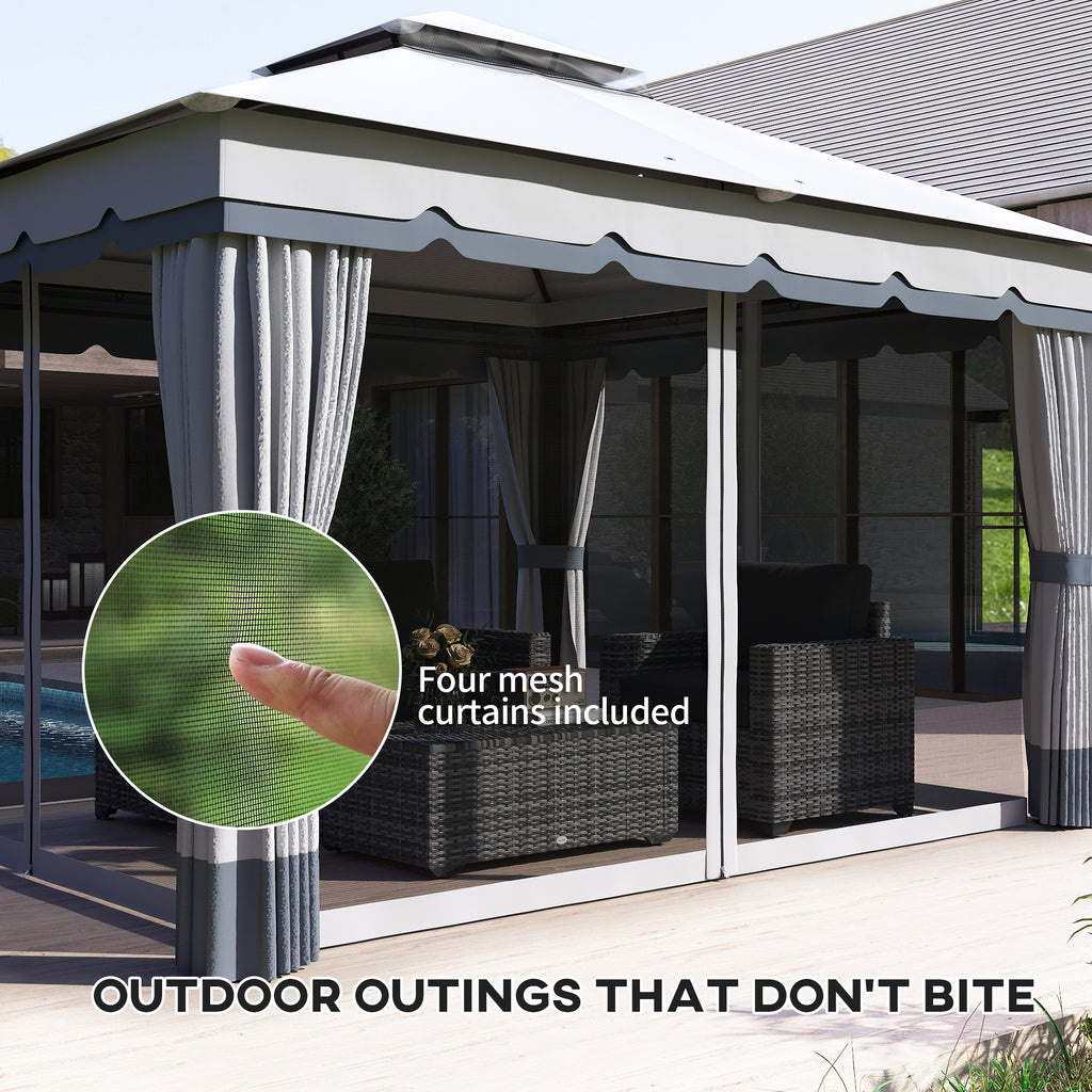 10' x 12' Double Roof Patio Gazebo Canopy, Outdoor Gazebo Shelter with Netting & Curtains, for Garden, Lawn and Deck