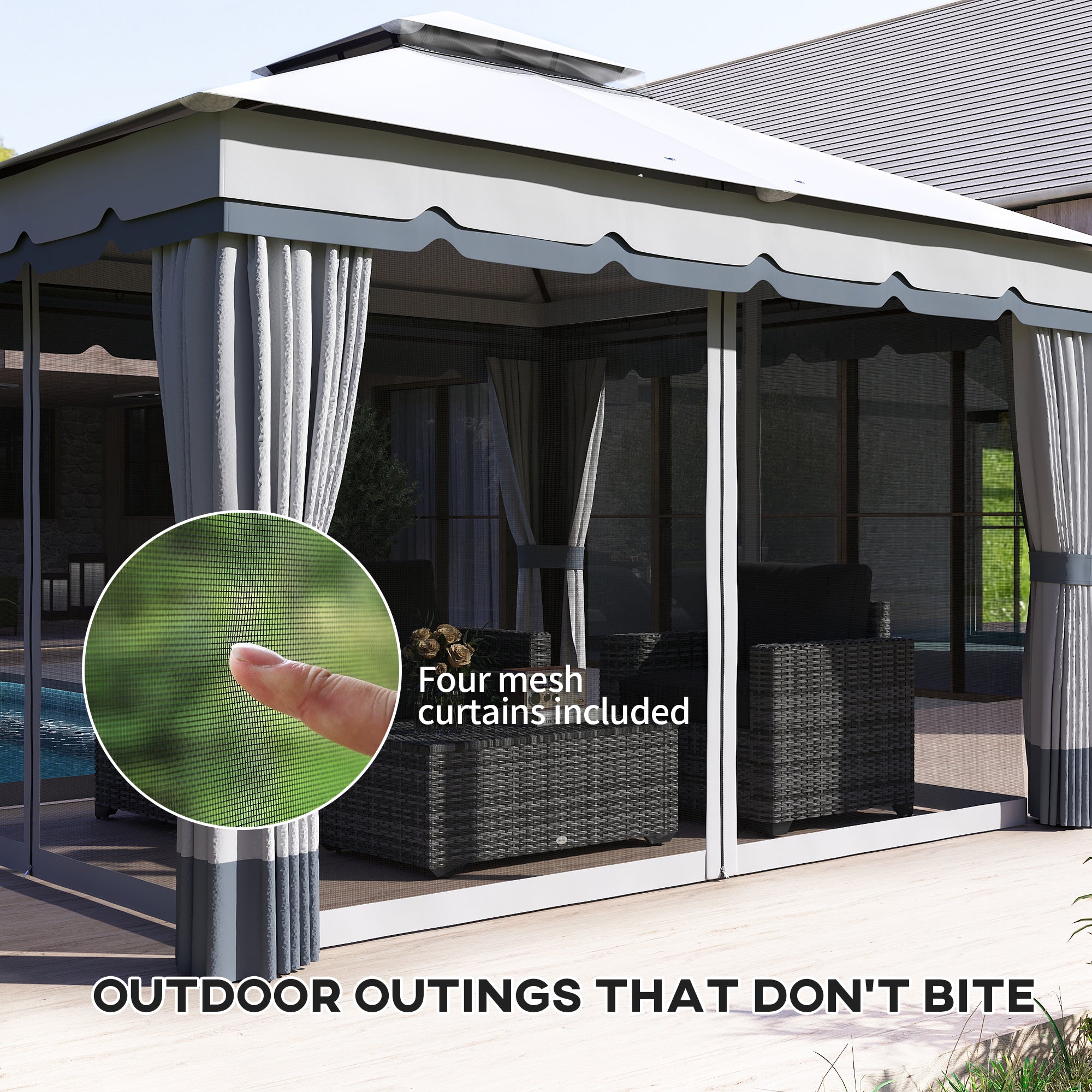 10' x 12' Double Roof Patio Gazebo Canopy, Outdoor Gazebo Shelter with Netting & Curtains, for Garden, Lawn and Deck