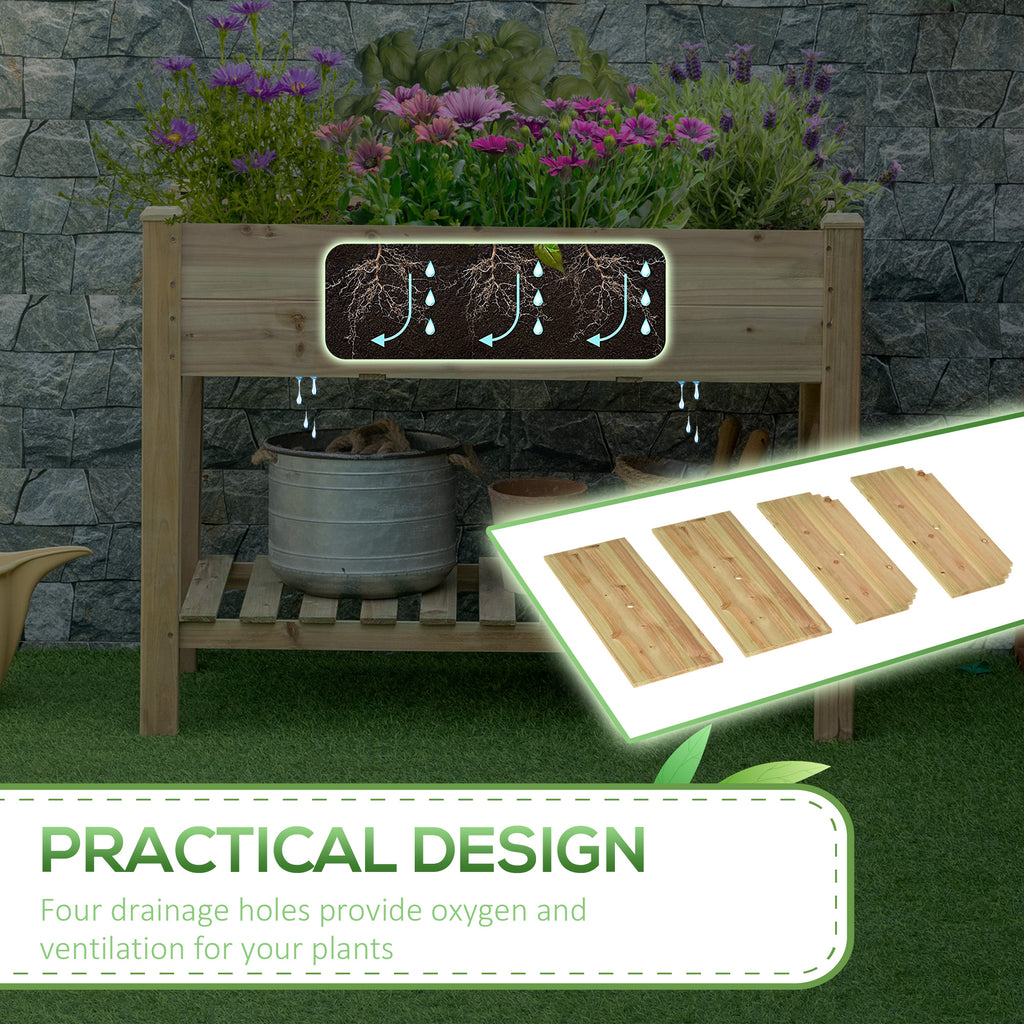 45" x 22" x 33" Raised Garden Bed with Legs and Storage Shelf, Wooden Elevated Planter Box with Drainage Holes for Backyard Patio Balcony, Light Green