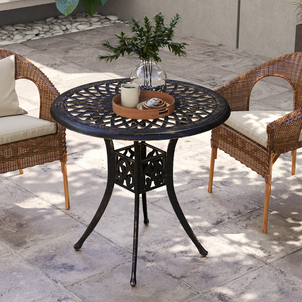 30-inch Round Patio Dining Table with Umbrella Hole Cast Aluminium Outdoor Bistro Table, Brown